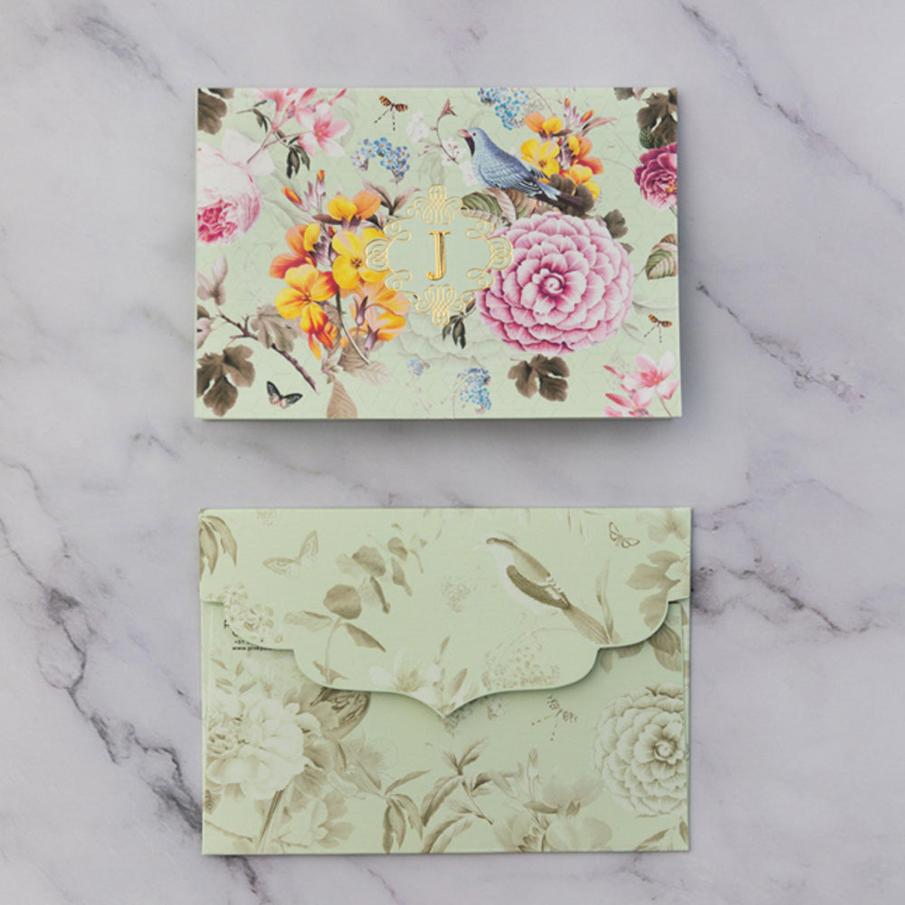 Elegant Green Monogram Garden of Eden Folded Cards - Set of 50 for Weddings, Anniversaries & Special Occasions