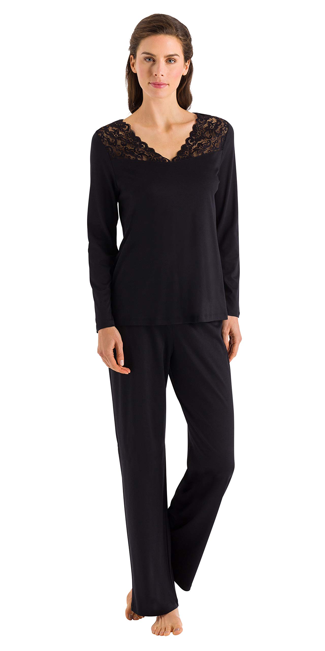 HANRO Women's Soft Cotton Long Sleeve Pajama Set - Comfortable Sleepwear for Nighttime & Lounge Wear - Perfect for Relaxing at Home, Bedtime & Cozy Evenings