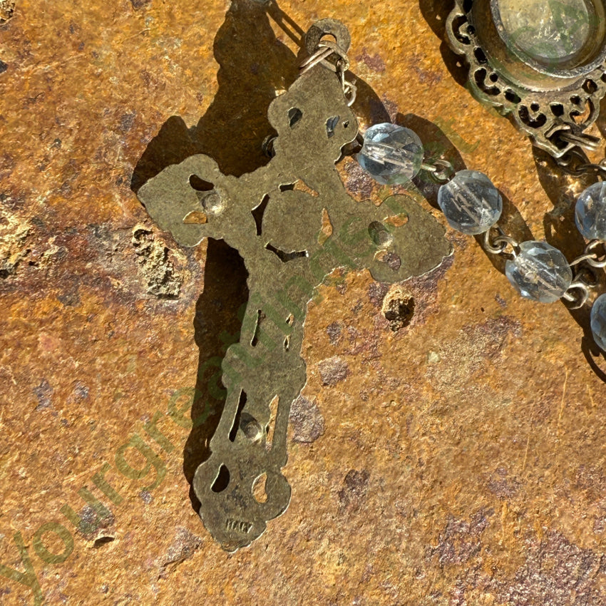 Vintage Blue Glass Bead Reliquary Holy Water Catholic Rosary - Religious Jewelry for Prayer, Meditation & Devotional Gifts