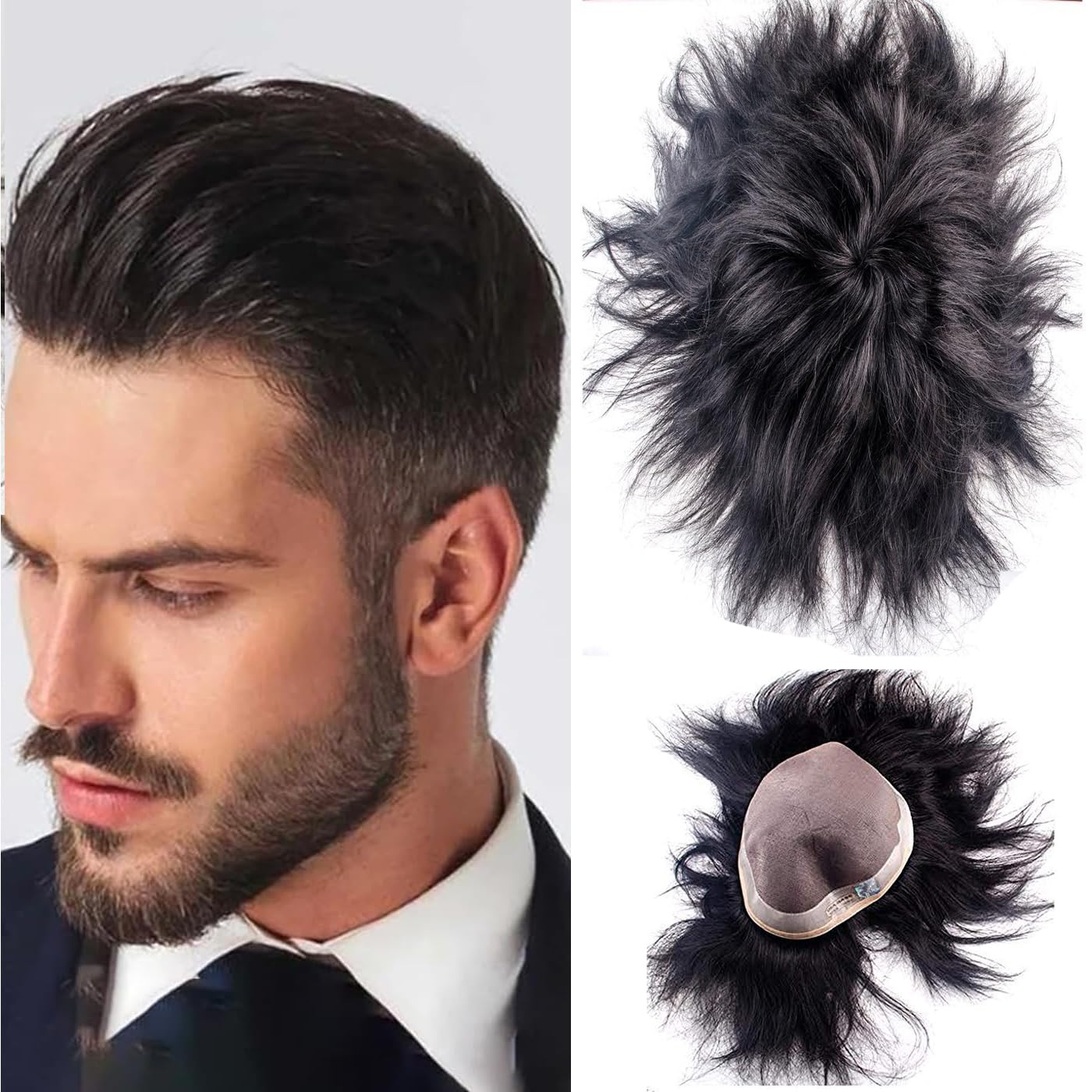 Premium Human Hair Toupee for Men & Boys - Full Head Hair Patch Wig (10x8, Black) - USA Base - Natural Look & Comfort - Perfect for Daily Wear, Special Occasions & Hair Loss Solutions