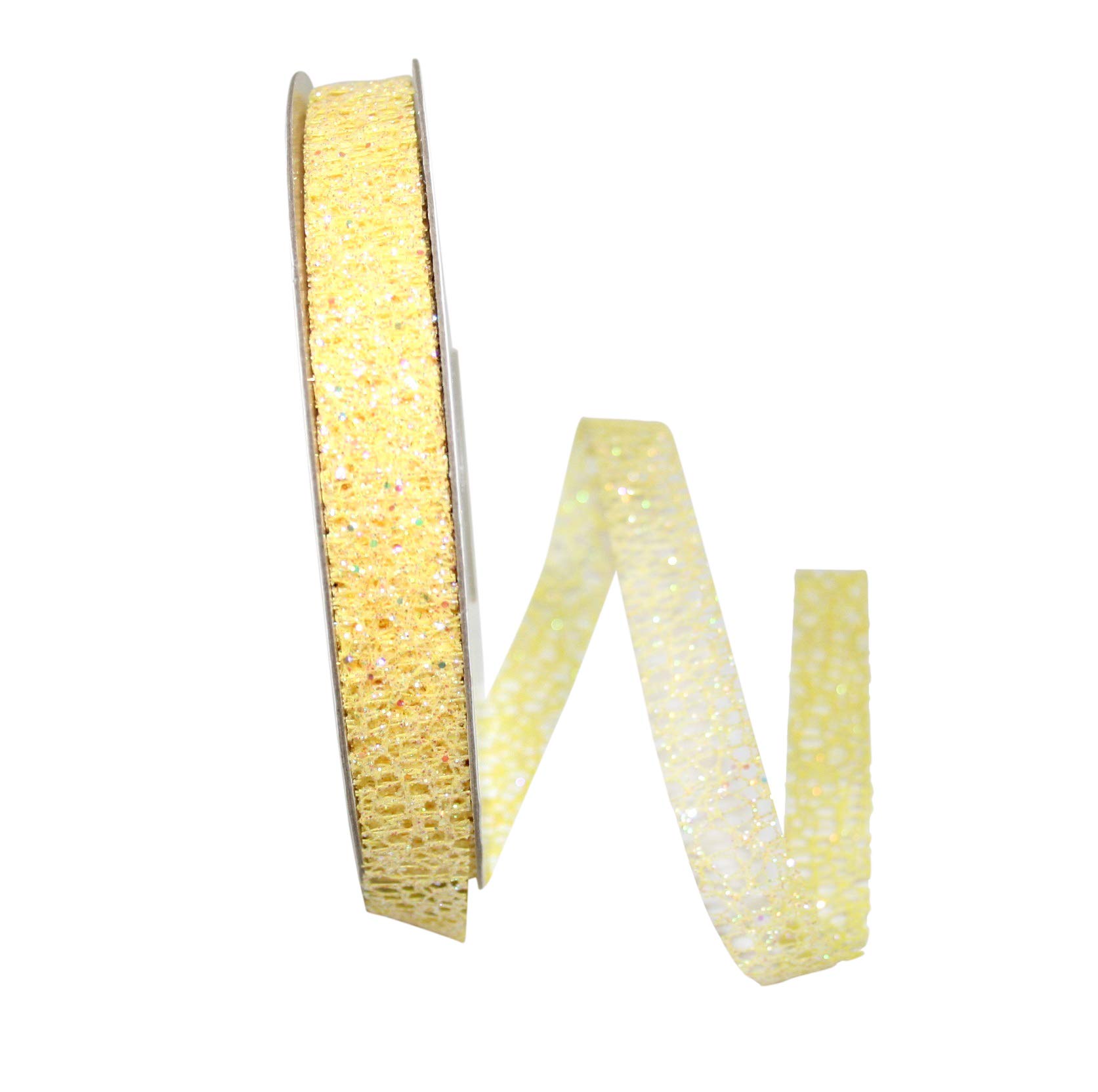 Reliant 5/8 Inch x 25 Yards Yellow Glitter Web Mesh Ribbon - Perfect for Gift Wrapping, Party Decorations, and DIY Crafts