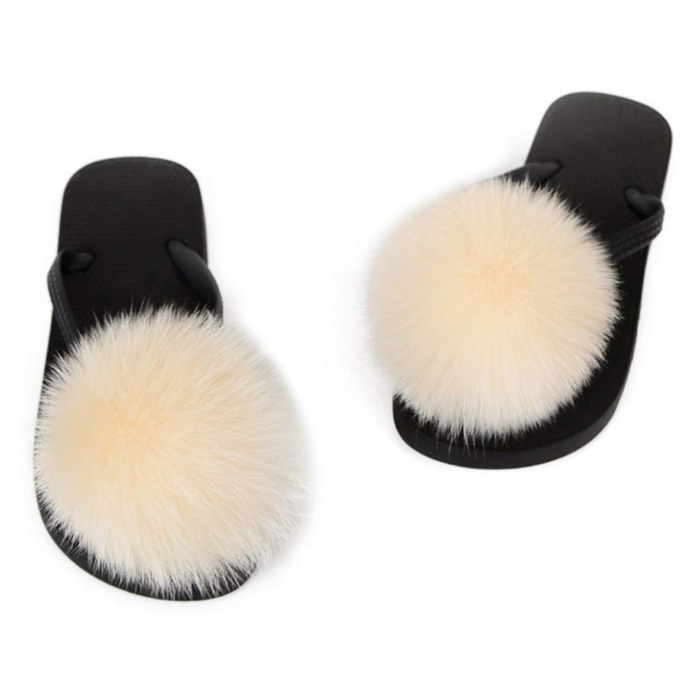 DAYISS Women's Real Fox Fur Ball Slides - Fluffy Fuzzy Slippers & Furry Sandals for Women | Cozy Home Comfort, Lounge Wear, Gift Idea