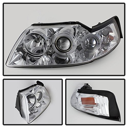 Premium Aftermarket LED Halo Headlights for 1999-2004 Ford Mustang - Chrome/Clear Lens - High Performance & Stylish Upgrade for Night Driving & Car Shows