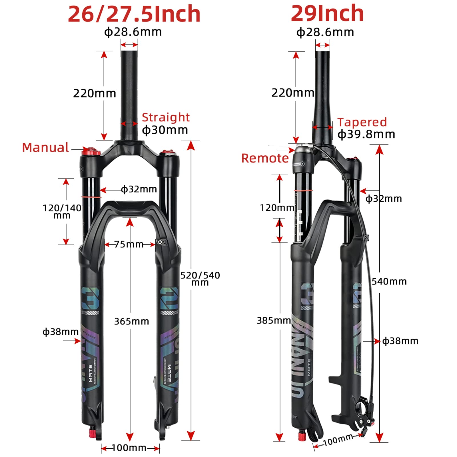 **Mate Bicycle Suspension Forks - 26/27.5/29 Inch Oil & Air MTB Forks - Rebound Adjustment, 120mm Travel - Perfect for Trail Riding & Mountain Biking**