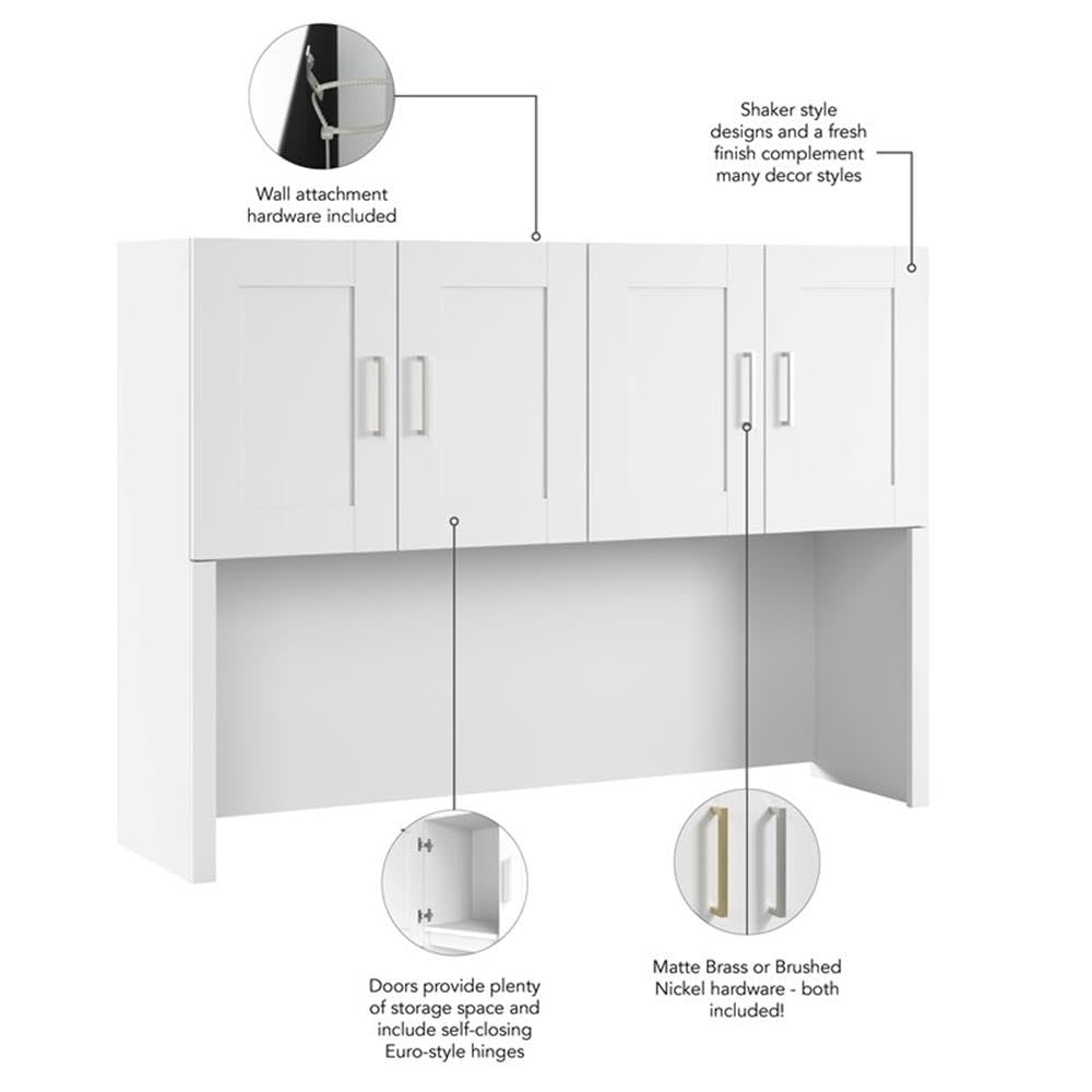 Bush Business Furniture Hampton Heights 60W White Computer Hutch - Desk Attachment for Home Office & Professional Workspace | Perfect for Organizing Files, Books & Office Supplies in Modern Workspaces