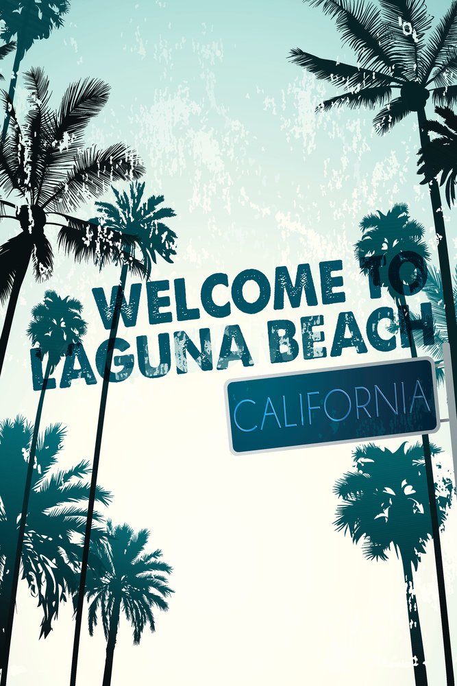 Laguna Beach California Street Sign & Palms - 36x54 Giclee Art Print - Vivid Textured Wall Decor for Living Room, Office & Coastal Home Decor