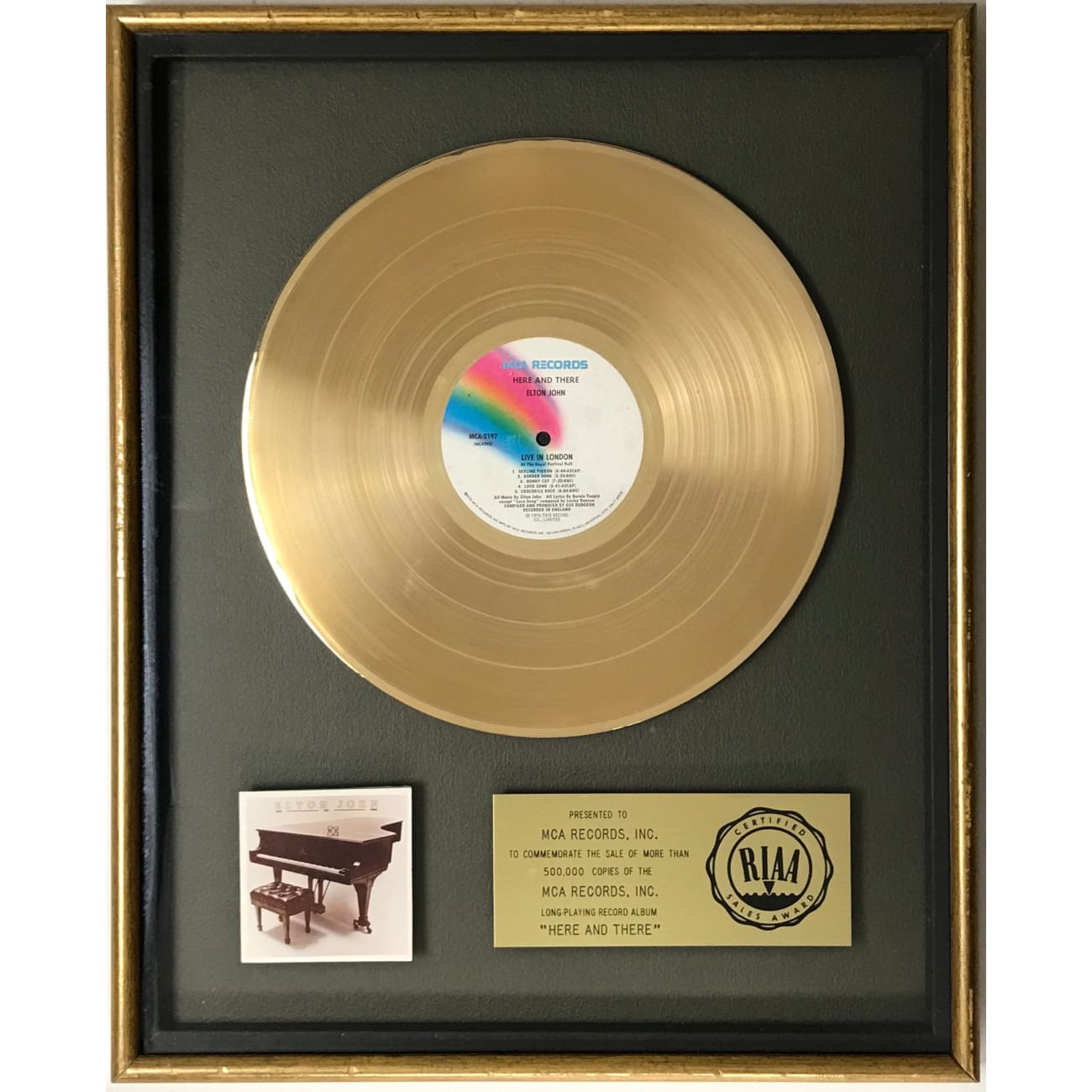 Elton John Here And There RIAA Gold Album Award - Vintage Music Collectible - Perfect for Fans, Memorabilia Displays & Music History Enthusiasts