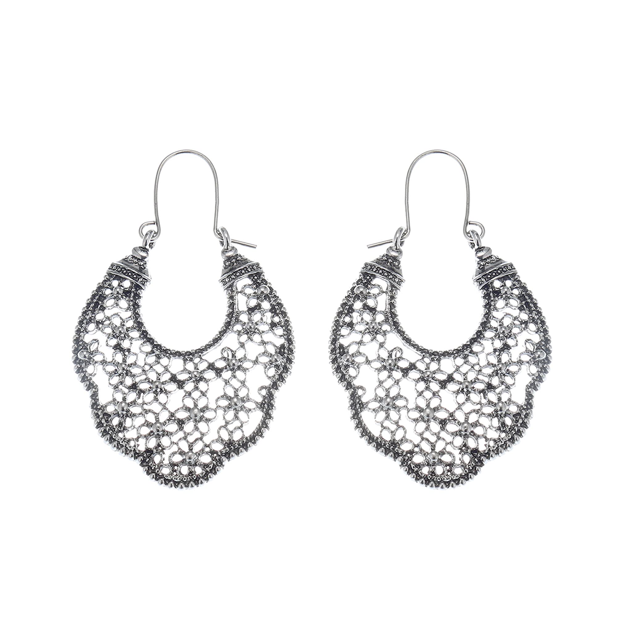 Bohemian Boho Filigree Hoop Earrings for Women – Intricate Cutout Design, Lightweight Geometric Statement Jewelry – Perfect for Festivals, Parties and Boho Chic Outfits