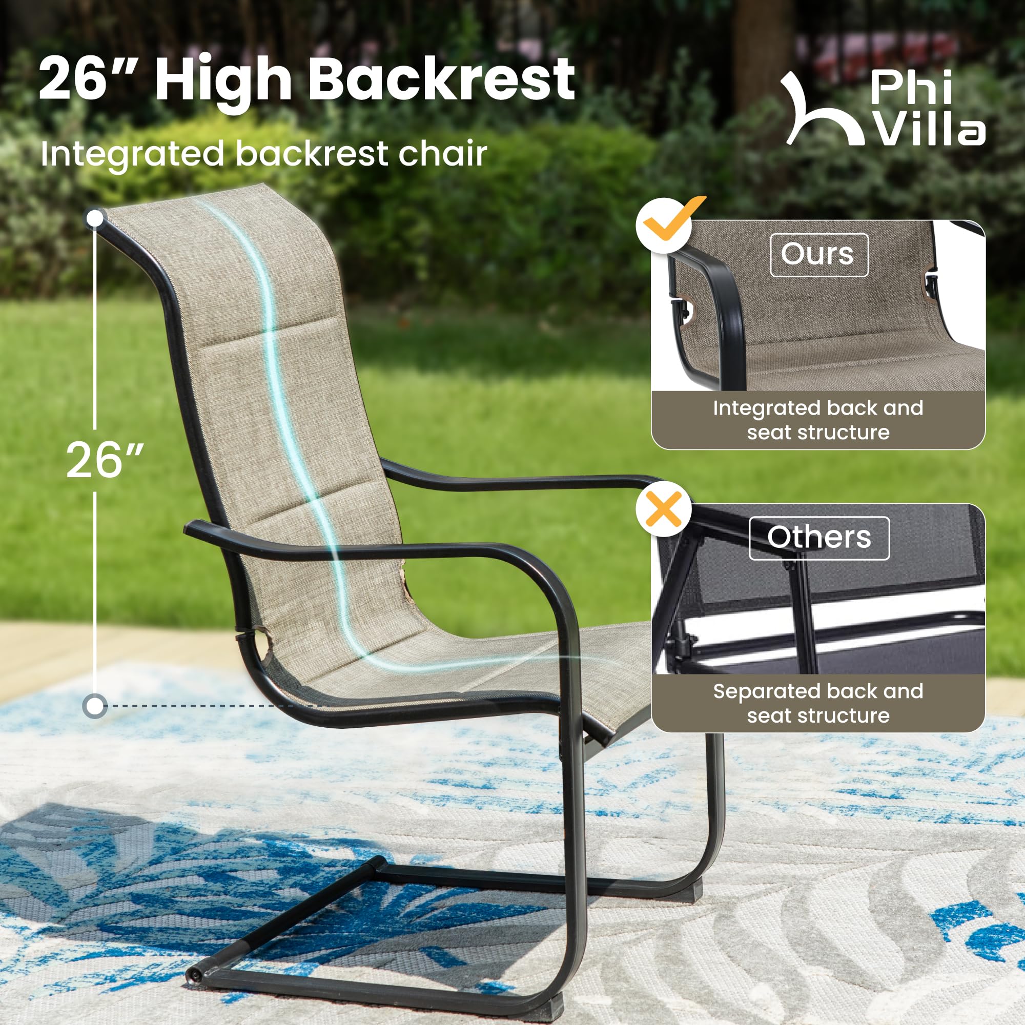 PHI VILLA 9-Piece Outdoor Patio Dining Set - Expandable Metal Table & 8 Cushioned Textilene Chairs with Gentle Rocking Motion - Durable Weather-Resistant Furniture for Backyard, Deck, Garden (Perfect for Outdoor Entertaining & Family Gatherings)