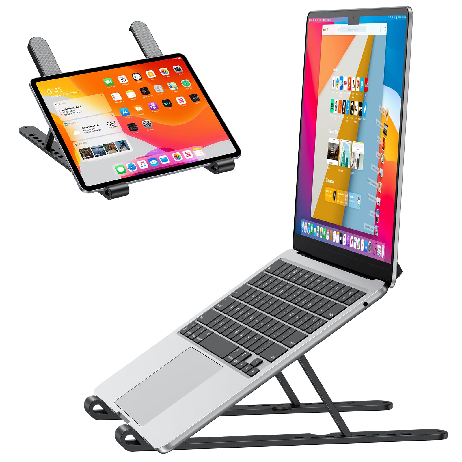 OMOTON Adjustable Laptop Stand for Desk - Portable, Foldable Computer Riser Holder Compatible with All Laptops & Tablets up to 15.6” - Perfect for Home, Office, and Travel Use