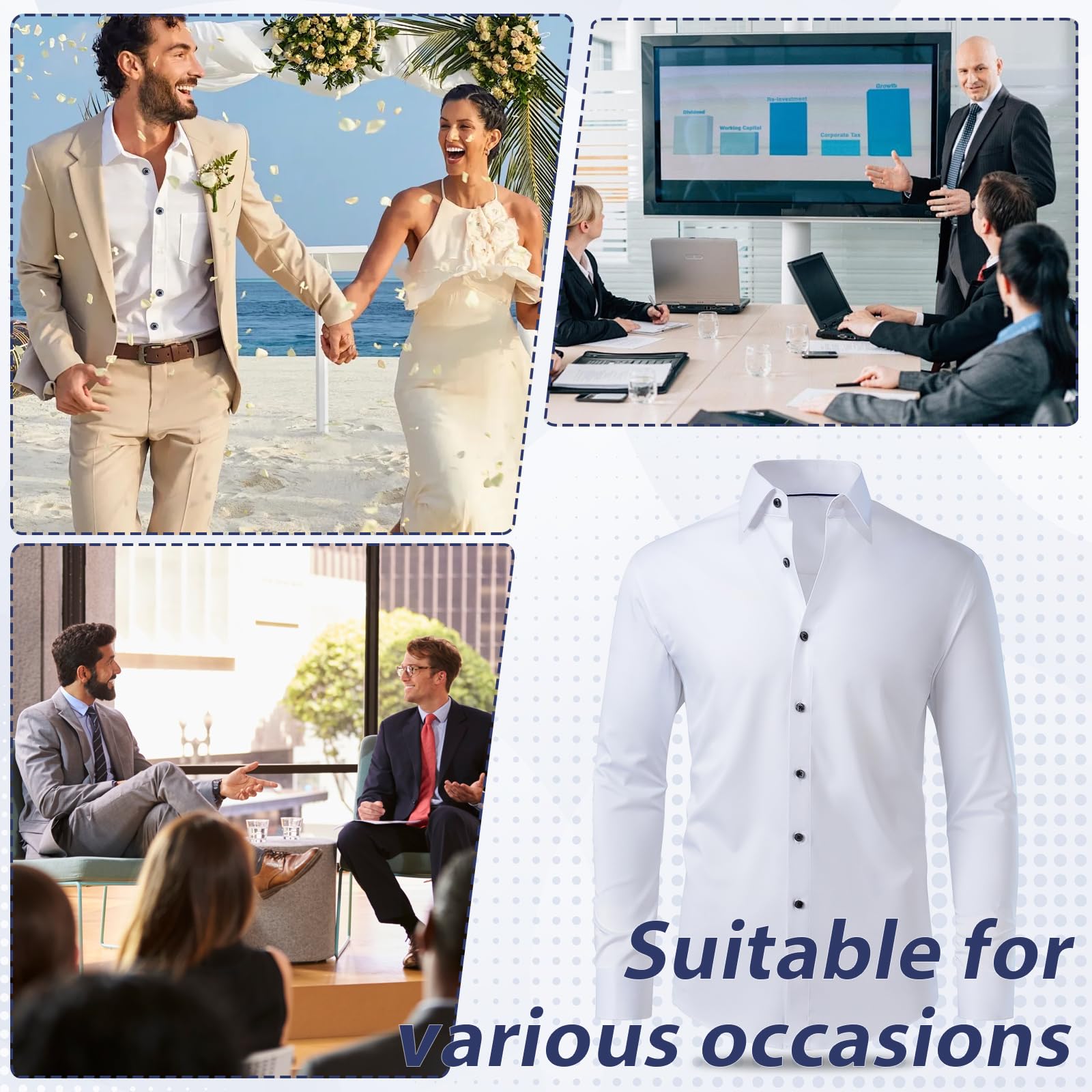 Premium Slim Fit French Cuff Dress Shirt for Men | Spread Collar with Metal Cufflinks | Formal Business Attire, Wedding & Office Wear