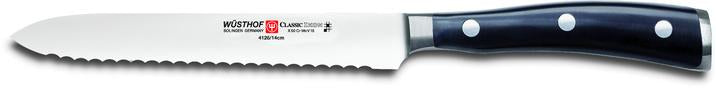 IKON 5-Inch Serrated Utility Knife - Sharp Stainless Steel Blade for Slicing Bread, Fruits & Vegetables - Perfect for Kitchen, Camping & Outdoor Adventures