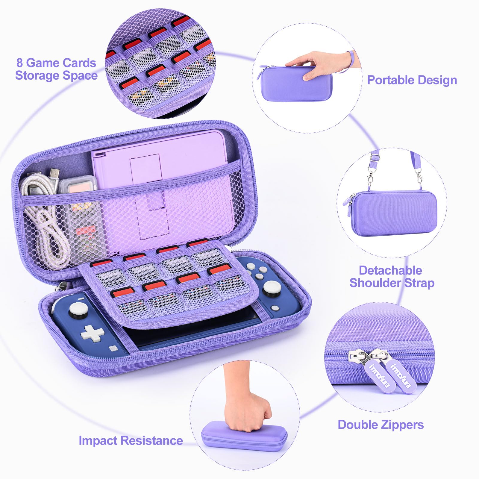 InnoAura 18-in-1 Nintendo Switch Lite Accessories Bundle - Protective Carrying Case, Game Case, Screen Protector, Thumb Grips (Purple) - Perfect for Travel, Gaming On-The-Go & Switch Lite Protection