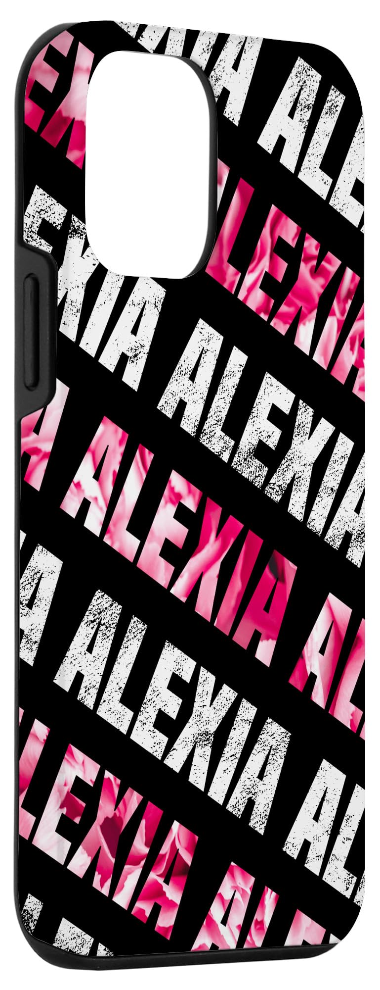 Custom iPhone 12 Mini Phone Case - Personalized Alexia Design in Pink, White & Black | Trendy Protective Cover for Everyday Use & Gifts