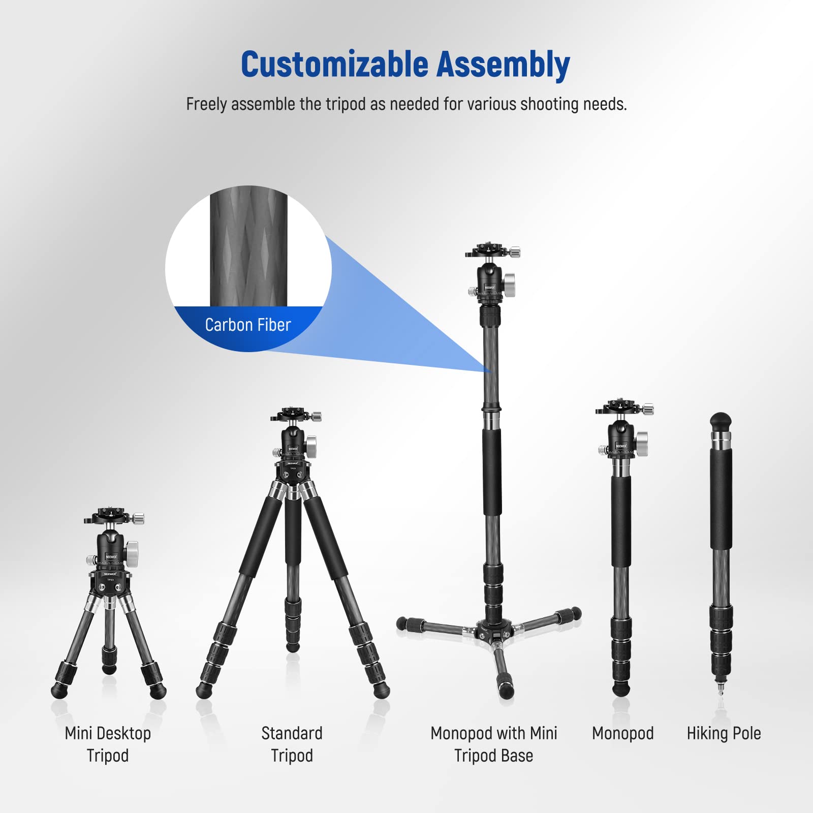 NEEWER Carbon Fiber Travel Tripod & Monopod with 360° Ball Head - Lightweight Camera Stand for DSLR, Mirrorless, Smartphones - Perfect for Outdoor Photography, Vlogging, Hiking & Travel Adventures