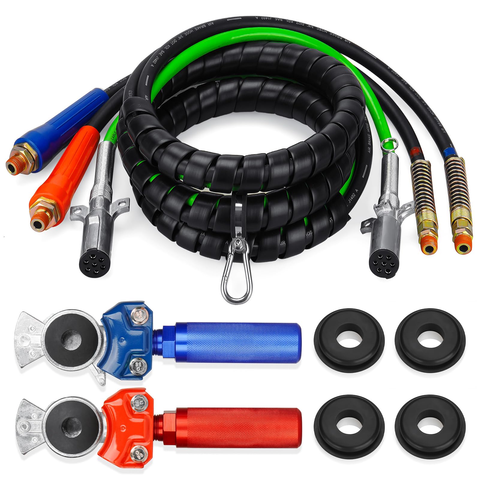 12FT 3-in-1 ABS & Air Lines Hose Kit for Semi Truck Trailer Tractor - Heavy Duty Airline Hose with Glad Hands, 7-Way Electrical Cable & Handle Grip | Ideal for Commercial Trucks, Trailers & Tractor-Trailer Brake Systems