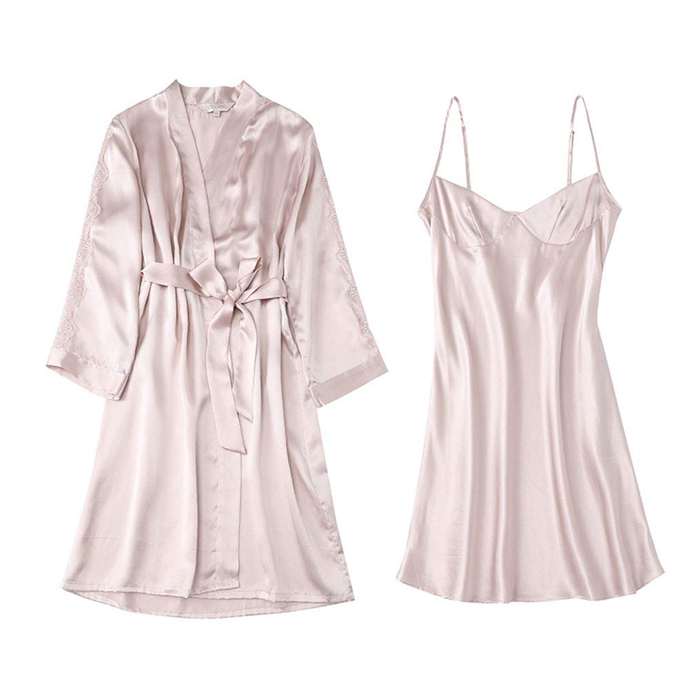 JSIX 100% Pure Mulberry Silk Pajama Set for Women - 2 Piece Luxury Sleepwear & Nightgown with Matching Bathrobe | Perfect for Spa Days, Bridal Showers & Relaxing at Home