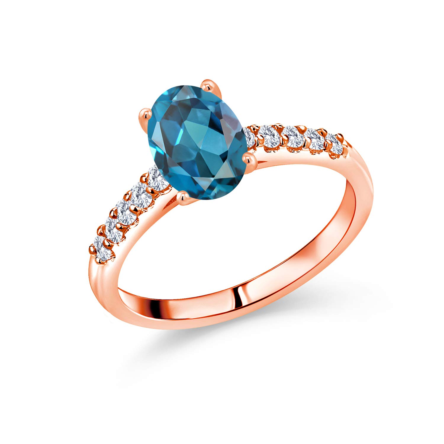 2.63 Ct Oval London Blue Topaz & Lab-Grown Diamond 10K Rose Gold Ring for Women | Gem Stone King | Elegant Engagement, Anniversary & Wedding Jewelry Gift