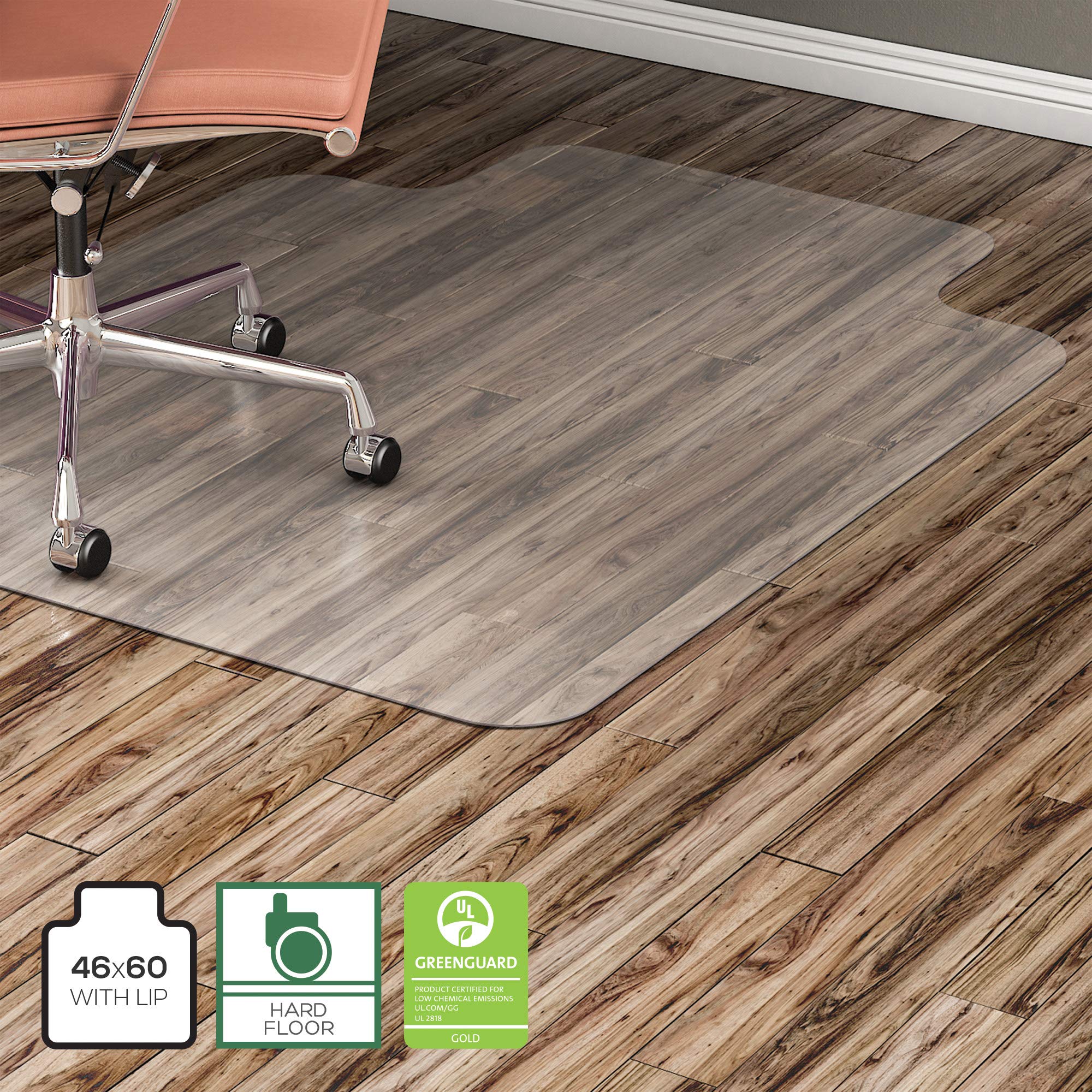 Lorell LLR69168 Clear Hard Floor Wide Lip Vinyl Chairmat - 1 Each - Protects Hardwood & Tile Floors from Office Chair Damage - Perfect for Home Office, Study Room & Workspace