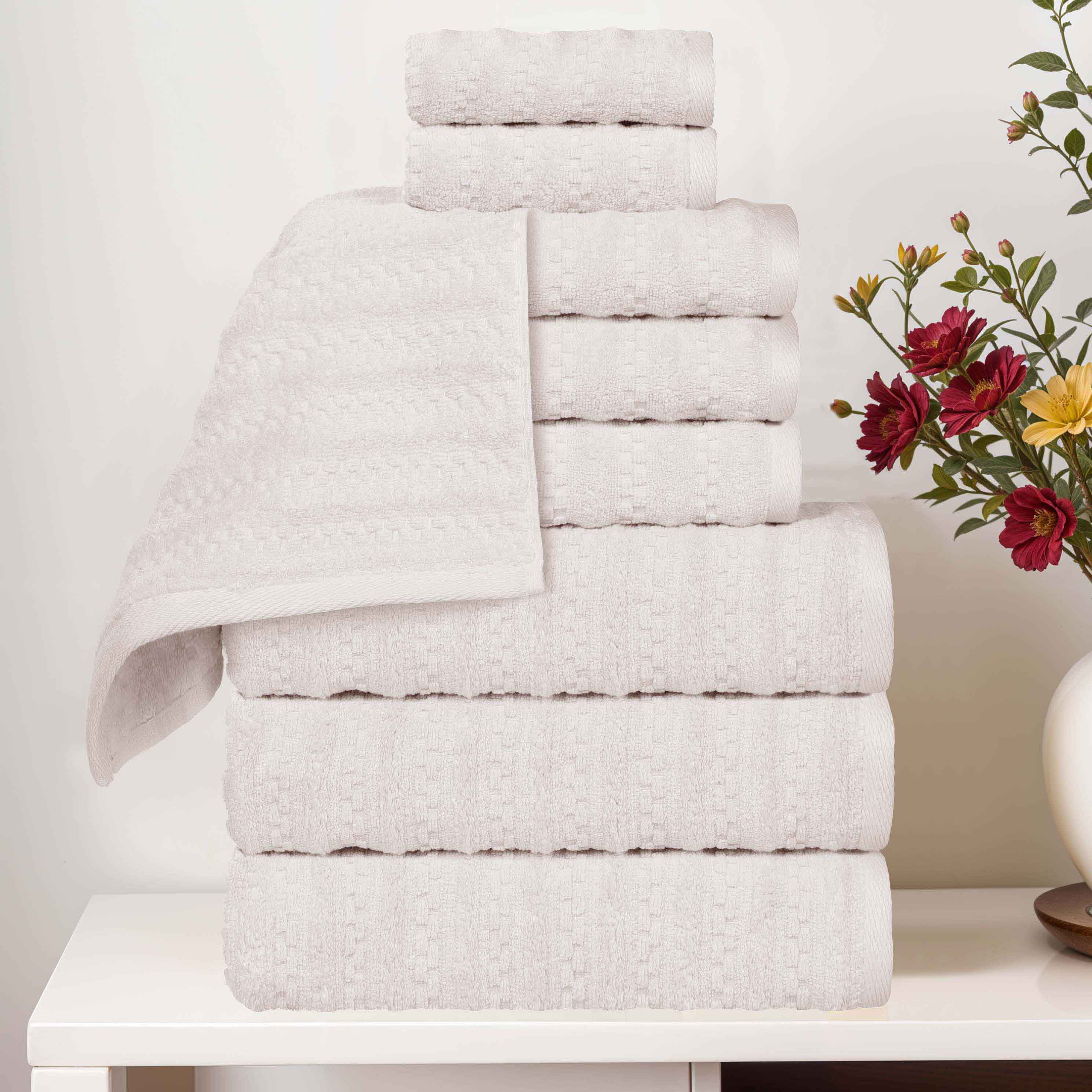 Zuma Zero Twist Cotton Medium Weight Soft Absorbent 9-Piece Bath Towel Set | Premium Hotel-Style Luxury Towels for Spa, Bathroom & Beach