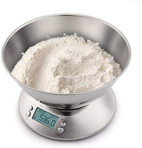 5kg x 1g Precision Digital Kitchen Scale with Stainless Steel Platform, LCD Display, Timer & Temperature Sensor - Perfect for Baking, Cooking, Meal Prep & Portion Control