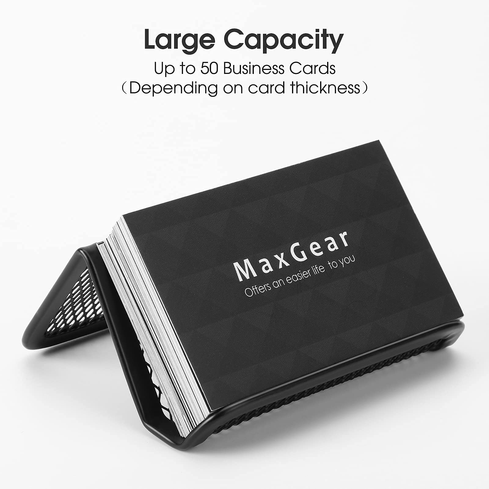 Premium MaxGear 2-Pack Large Mesh Metal Pen Holder & 2-Pack Business Card Holder Set - Desk Organizer for Pencils, Markers, Office Supplies - Perfect for Home Office, Workstation & School Desk Organization