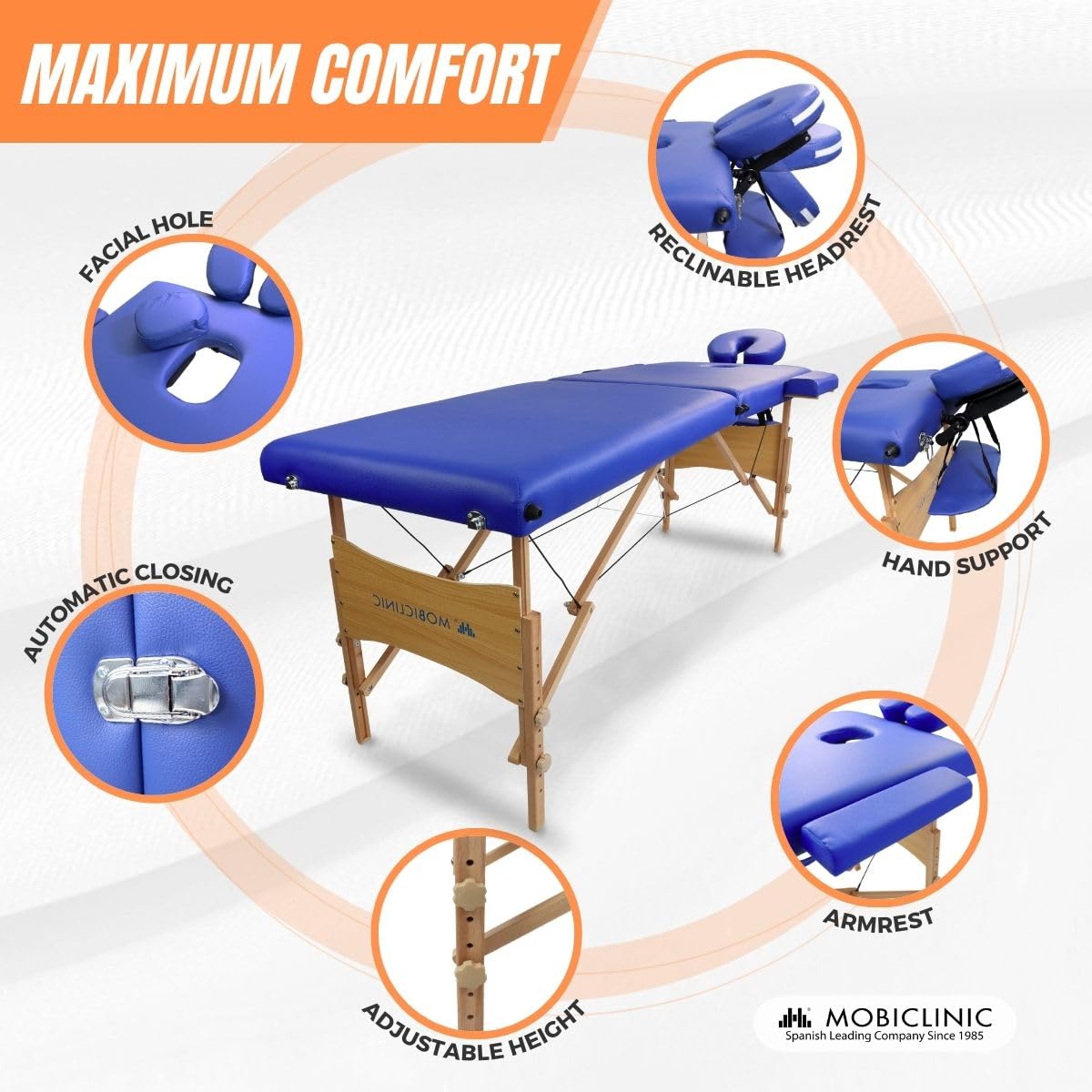 Mobiclinic® Portable Folding Massage Table - 73.23 x 23.62 Inch Adjustable Beauty Spa Bed with Headrest & Carry Bag - 330 lb Capacity Wooden Therapy Table for Professional Massage, Lash Extensions & Physiotherapy - Perfect for Salons, Spas & Home Use