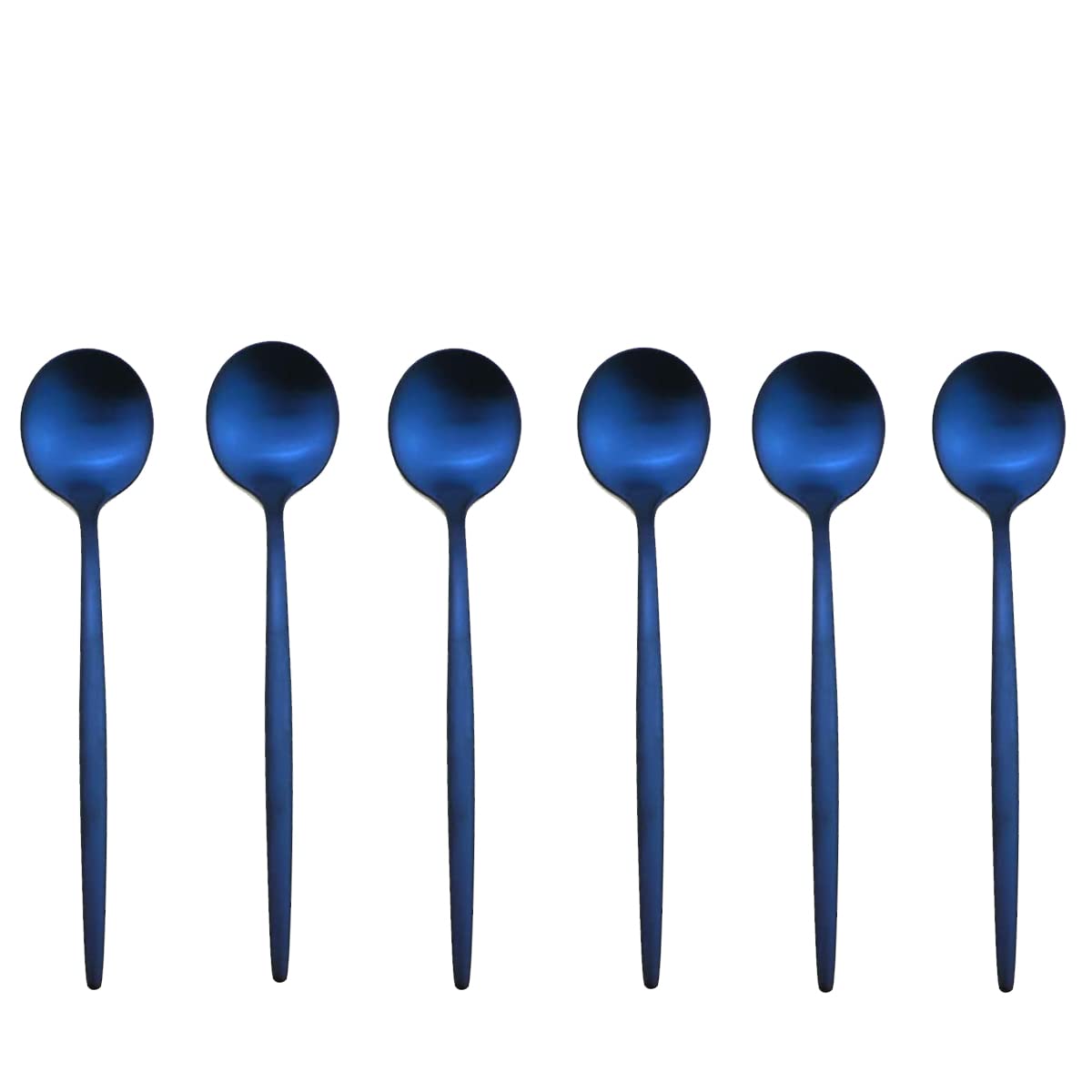 Premium 6-Piece Matte Blue Dessert Spoon Set - 18/10 Stainless Steel Salad Spoons (7.2