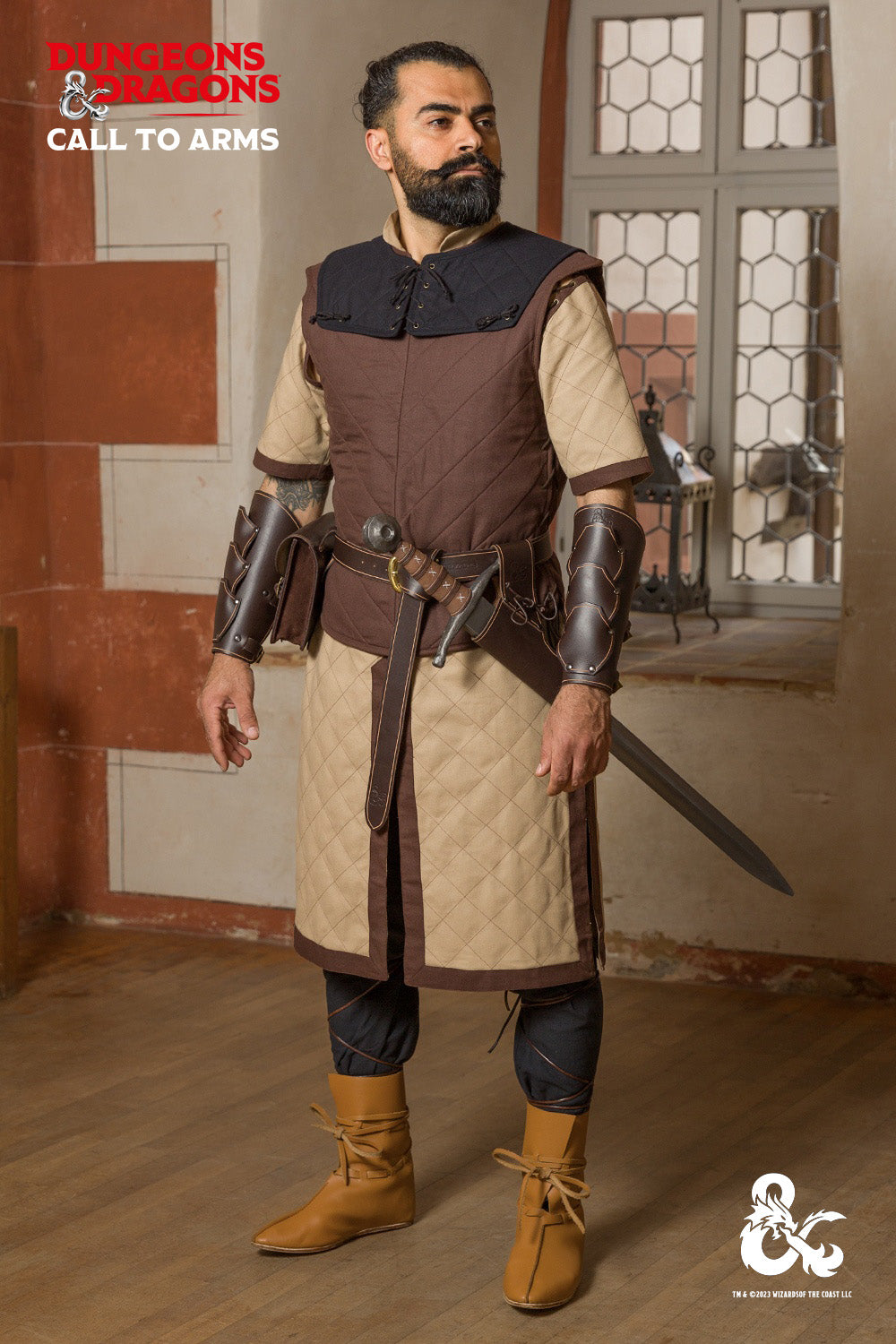 Dungeons & Dragons Fighter Costume Set - Medieval Hemp & Brown LARP Outfit for Cosplay, Renaissance Fairs & Fantasy Roleplaying