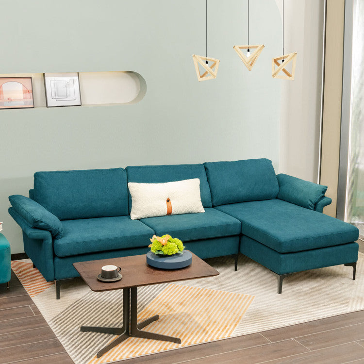 Costway 3-Seater L-Shaped Sectional Sofa with Reversible Chaise & USB Charging Station - Modern Living Room Furniture for Small Spaces & Apartments