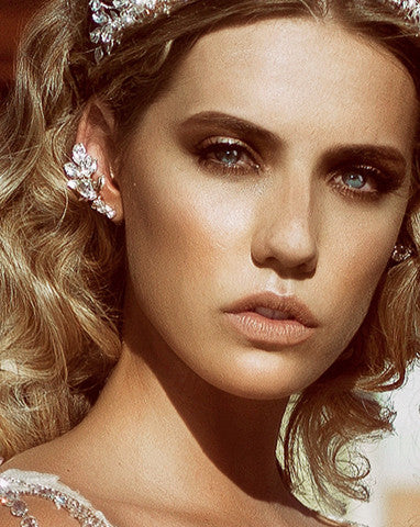 Elegant Crystal Leaf Earcuff Bridal Earrings by Kezani - Perfect for Wedding, Prom, and Special Occasions