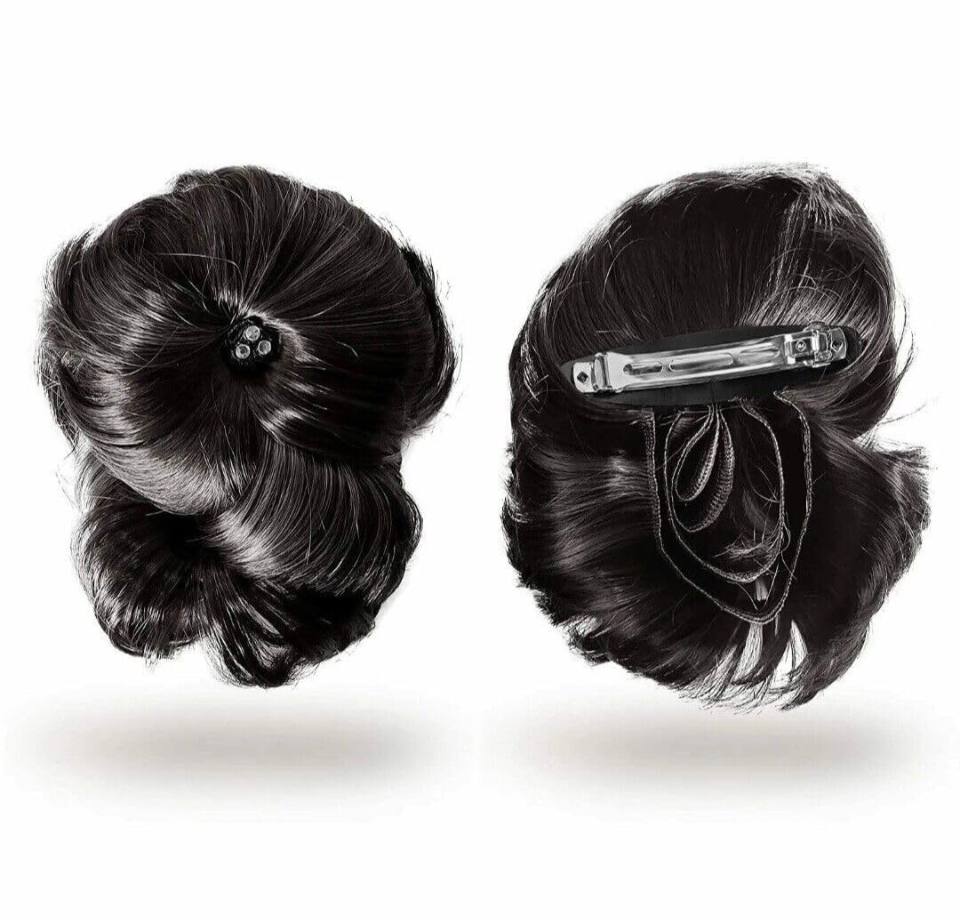 Miss Lirenn® Brown Hair Bun Clip - Natural Looking Faux Hair Extension for Women with Net Attachment, Matte Finish - Perfect for Updos, Weddings & Cosplay (Brown)