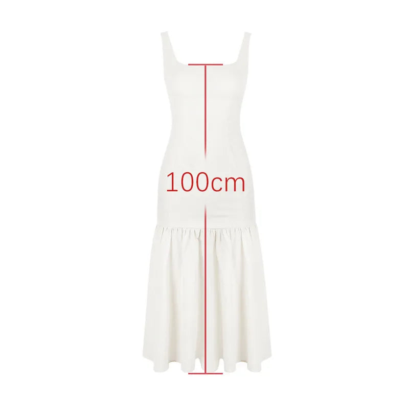 Elegant Backless Maxi Fishtail Dress for Women - Square Collar Sleeveless Loose Pleated Long Gown | Perfect for Evening Parties, Weddings & Special Occasions