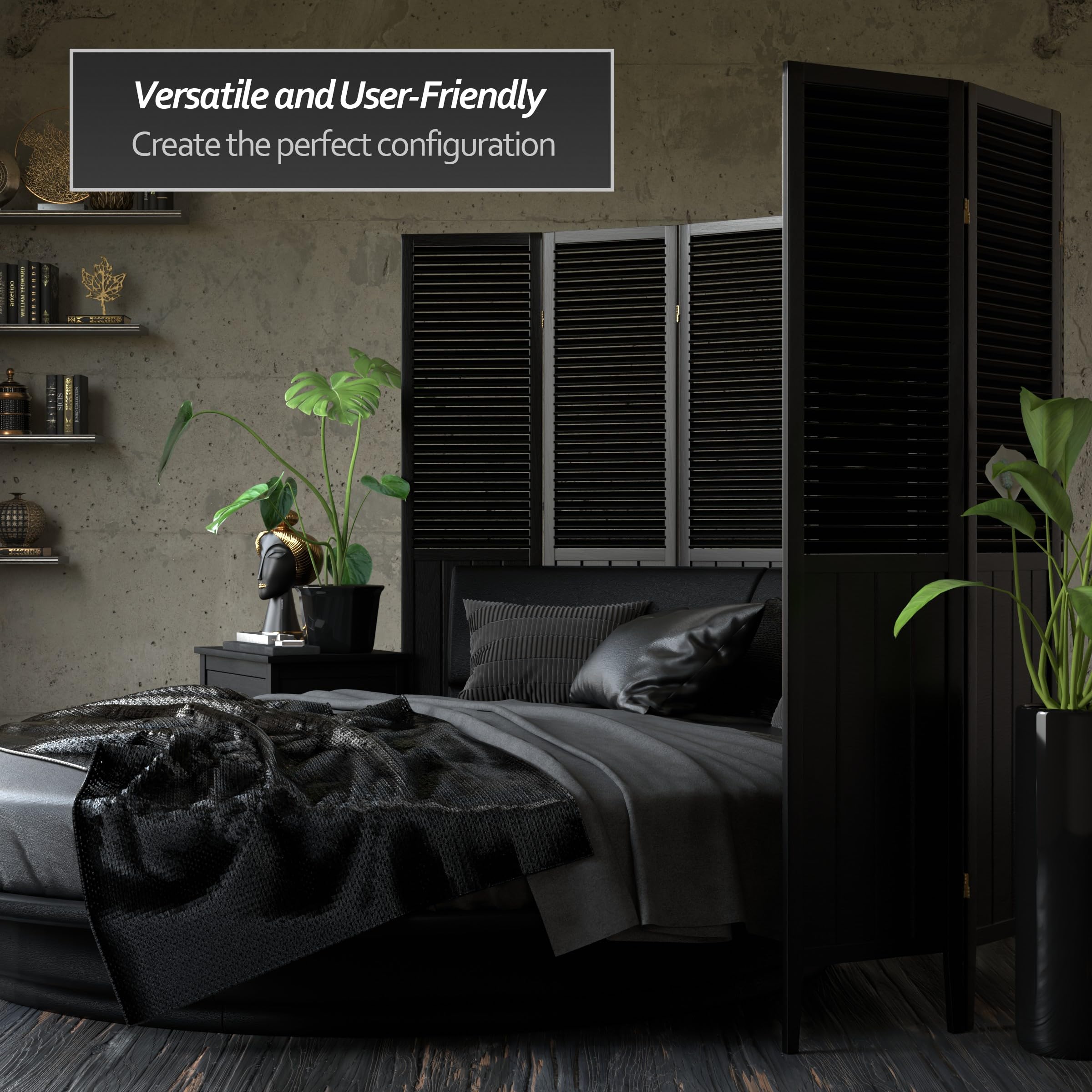 Red Lantern 3-Panel Black Room Divider Screen - SS-BEAD-Black-3P - Perfect for Home Office, Living Room & Bedroom Privacy