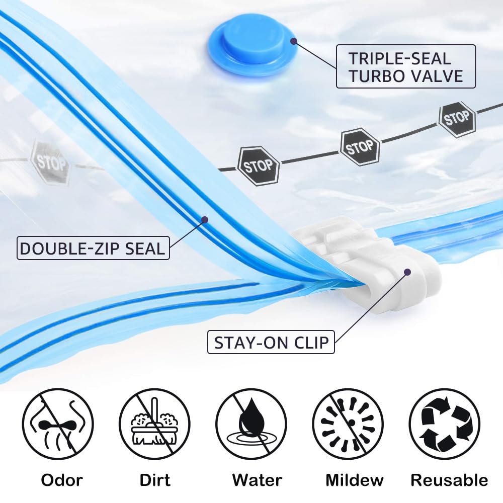 BoxLegend Vacuum Storage Bags - 6 Pack Medium 70x50cm Reusable Airtight Compression Bags with Double Zip Seal for Clothes, Bedding, Pillows, Comforters | Space Saving Storage Solution for Travel, Moving & Home Organization