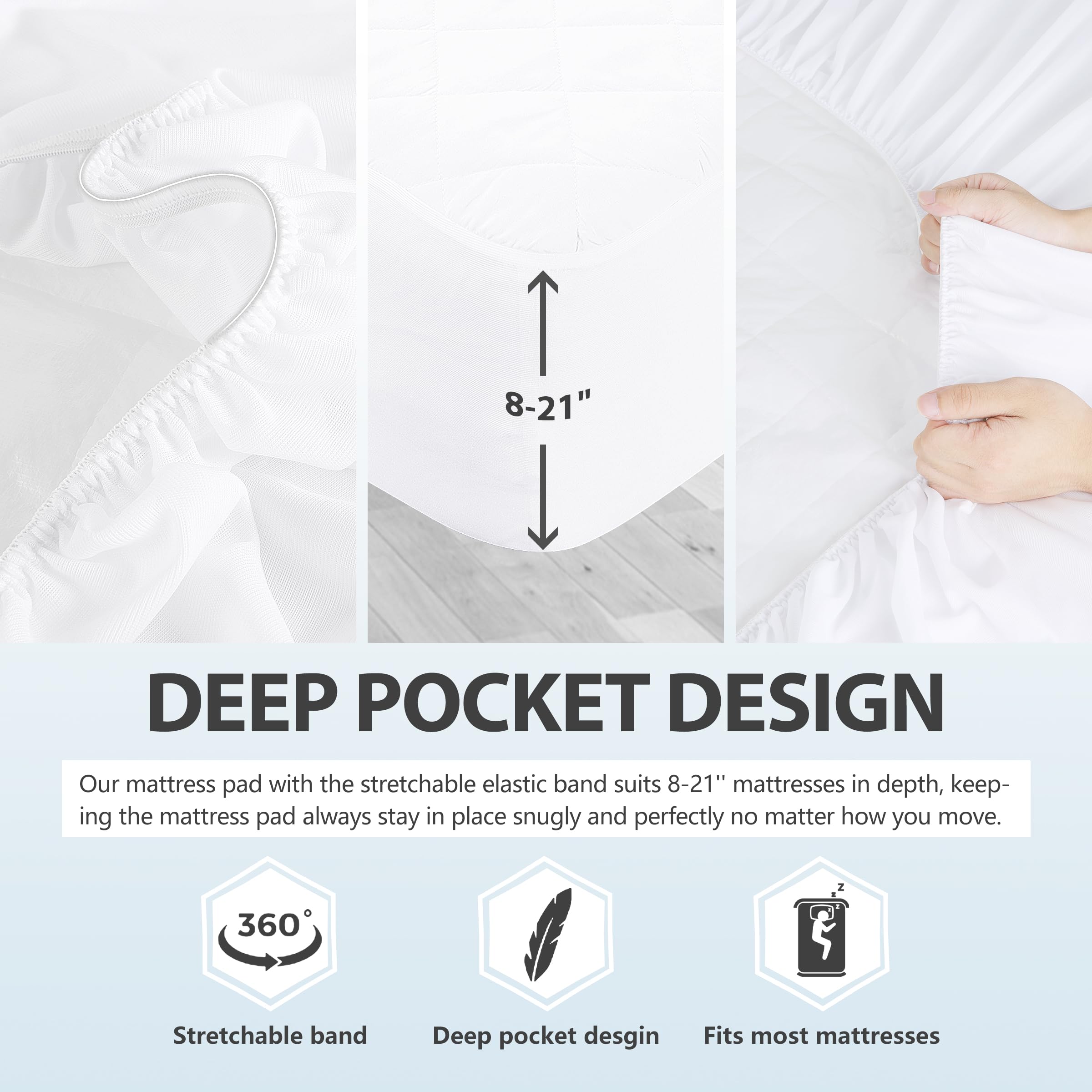 2 Pack Twin XL Quilted Waterproof Mattress Pad - Breathable Soft Mattress Protector with Deep Pocket Fitted Cover, Vinyl-Free - Perfect for Dorms, Guest Beds & Allergy Protection