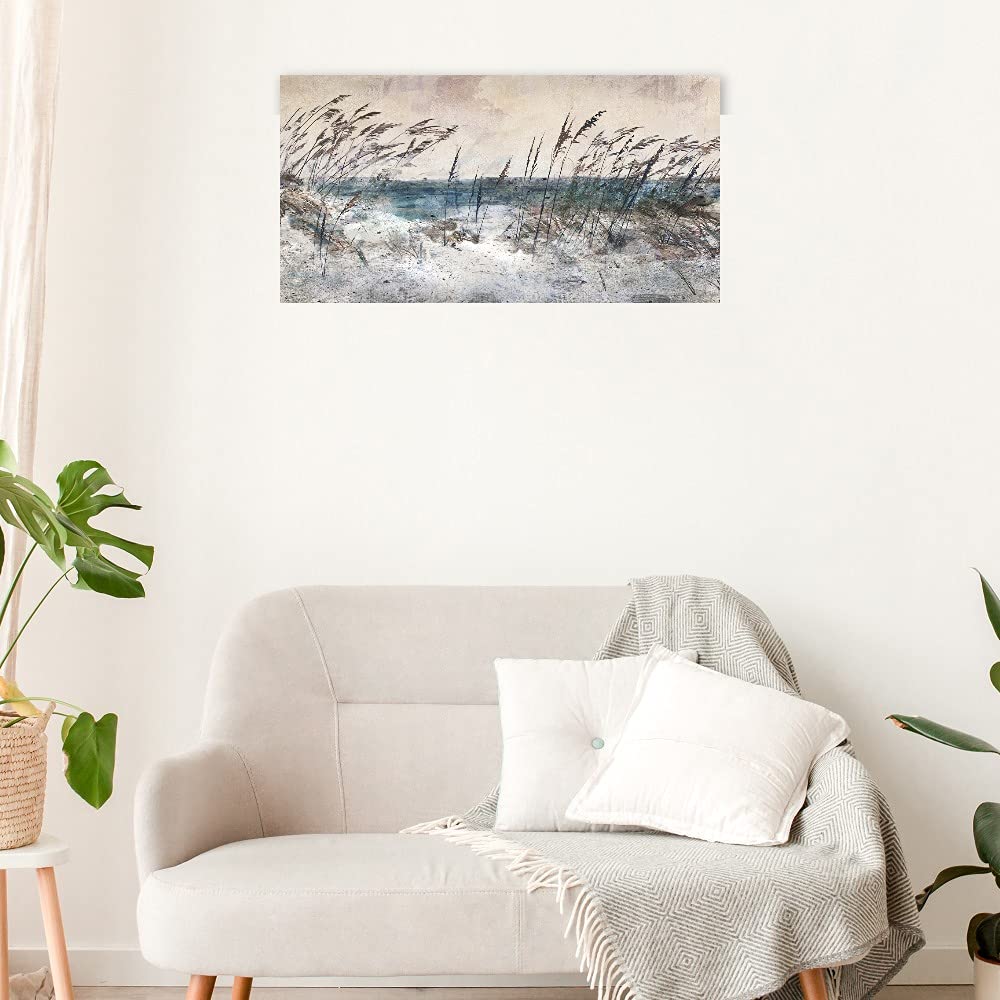 Morning Sea Grass Light Canvas Wall Art - Hand Painted Fine Art Decor for Living Room, Bedroom, Office - 40x21 Inch Ready to Hang Painting - Coastal & Nature Inspired Home Décor for Bathroom, Kitchen, Bar & Guest Room