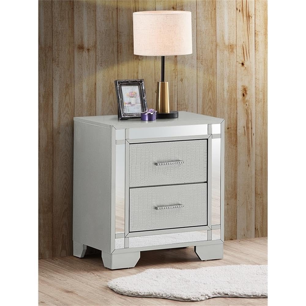 Glory Furniture 2-Drawer Nightstand with Metal Frame - Silver Champagne Finish - Bedside Table for Bedroom, Living Room & Guest Room - Modern Storage Solution for Small Spaces