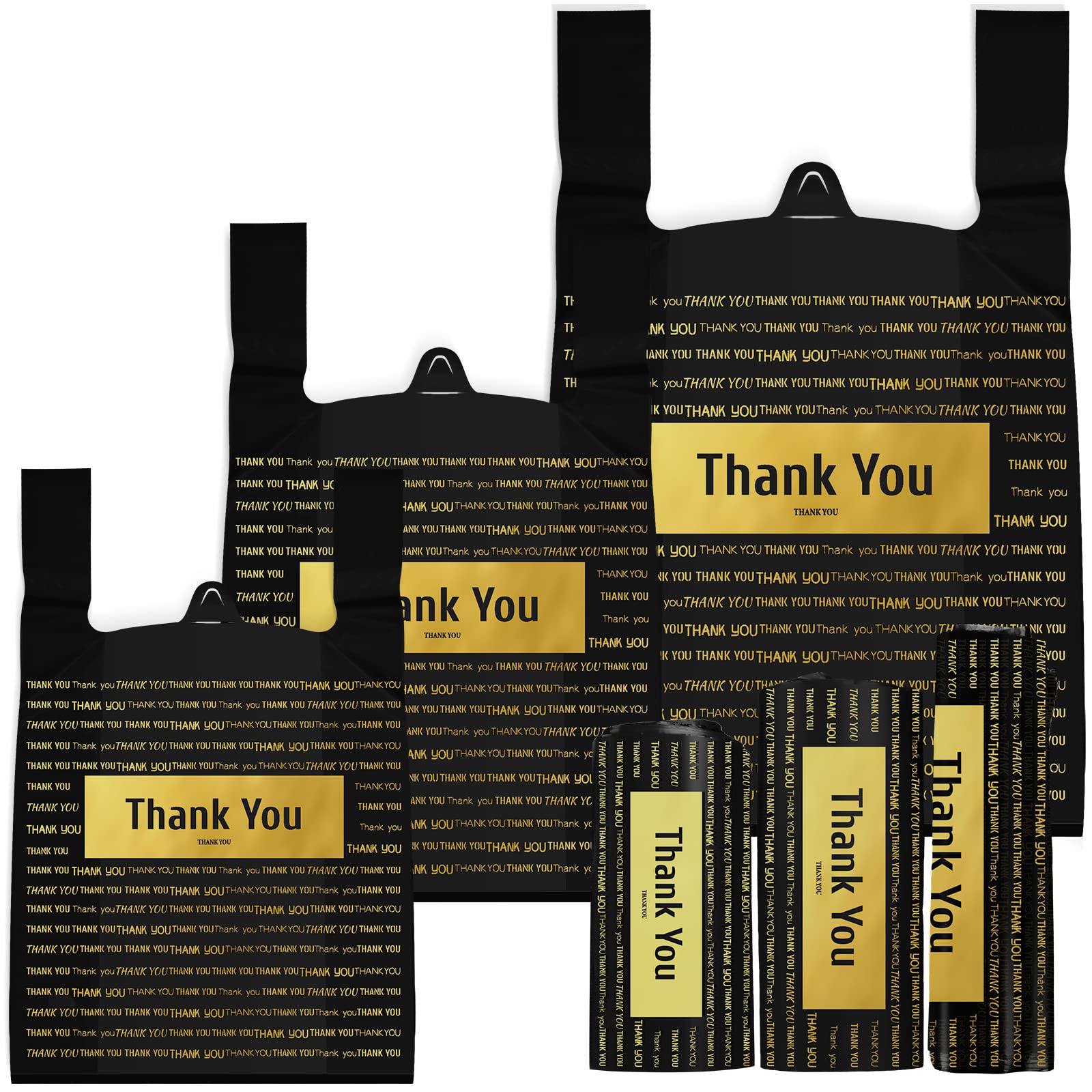 Zonon 200-Piece Thank You Shopping Bags Set - 3 Sizes (Small/Medium/Large) with Handles - Premium Plastic Boutique Gift Bags for Retail Stores, Parties & Customer Appreciation