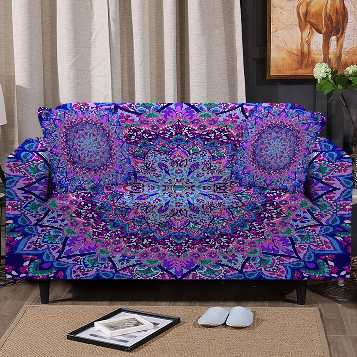 Bohemian Cosmic Couch Cover - Stylish & Durable Sofa Slipcover for Living Room, Bedroom, or Dorm - Perfect for Boho, Hippie & Eclectic Home Decor