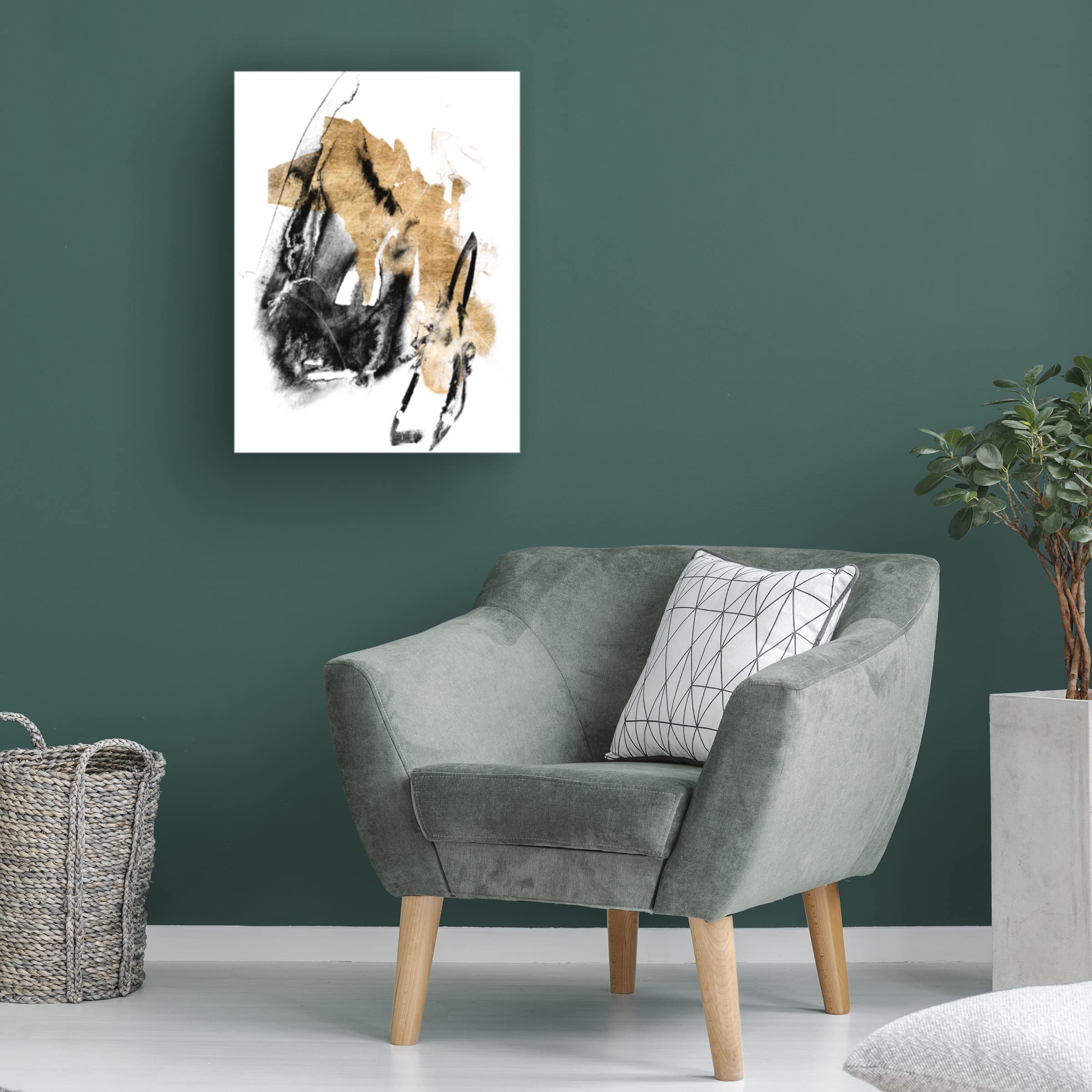 Jennifer Goldberger 'Black And Gold Splash IV' Canvas Wall Art Print - Modern Abstract Painting for Living Room, Bedroom & Office Decor