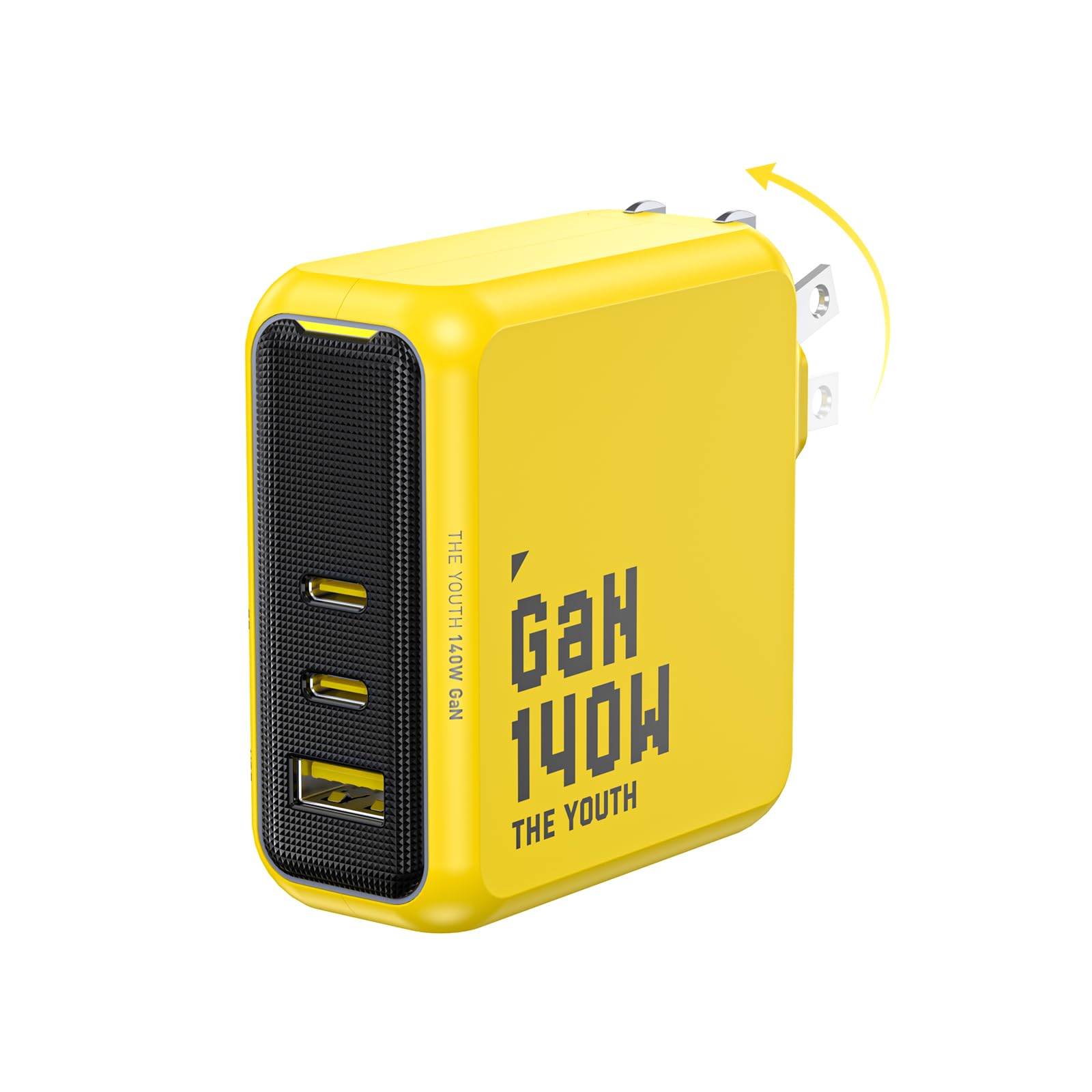 AOHI 140W GaN+ USB C Fast Charger PD3.1 PPS 3-Port Wall Charger - Compatible with MacBook Pro 16'', Dell XPS, iPhone 16/15 Pro Max, iPad Pro, Tablets & Chromebook | Compact & Powerful Charging for Home, Office & Travel (Yellow)