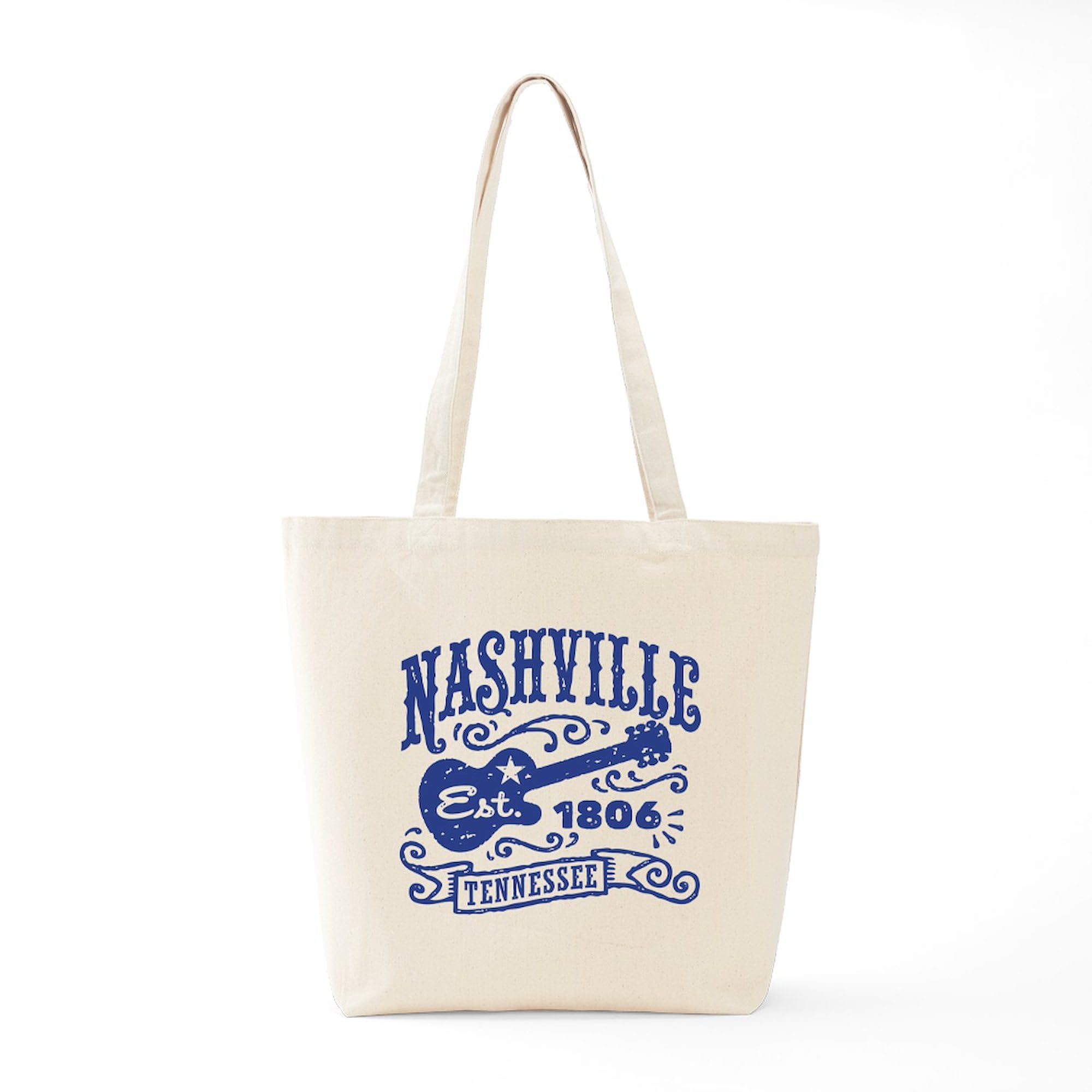 Nashville Tennessee Tote Bag - Natural Canvas Reusable Shopping Bag with Handle | Eco-Friendly Grocery Bag for Travel, Beach & Farmers Market