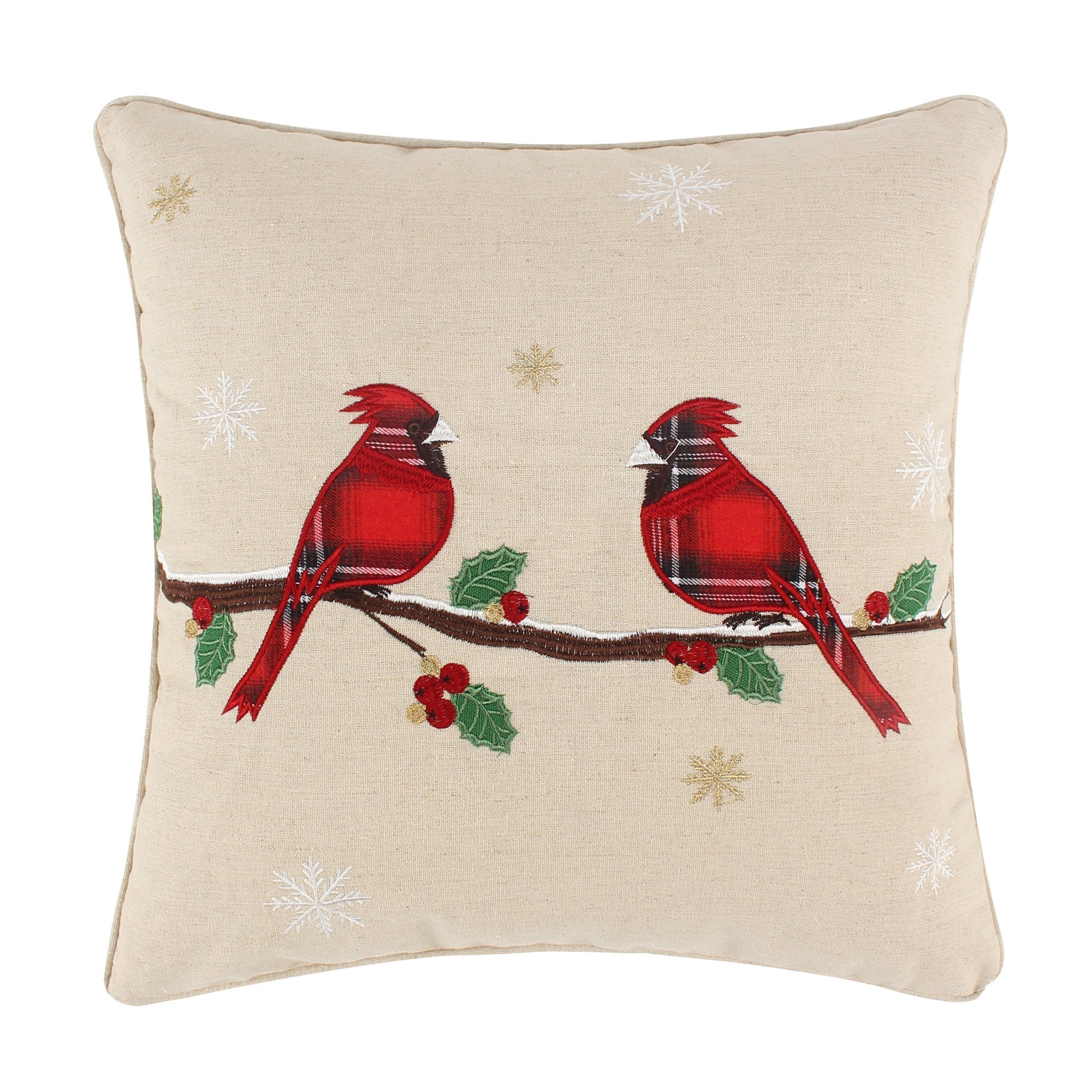 Mills Waffle Red Merry Birds Decorative Throw Pillow Cover 18x18 Inches - Soft Couch Pillow for Living Room, Bedroom, Sofa Decor