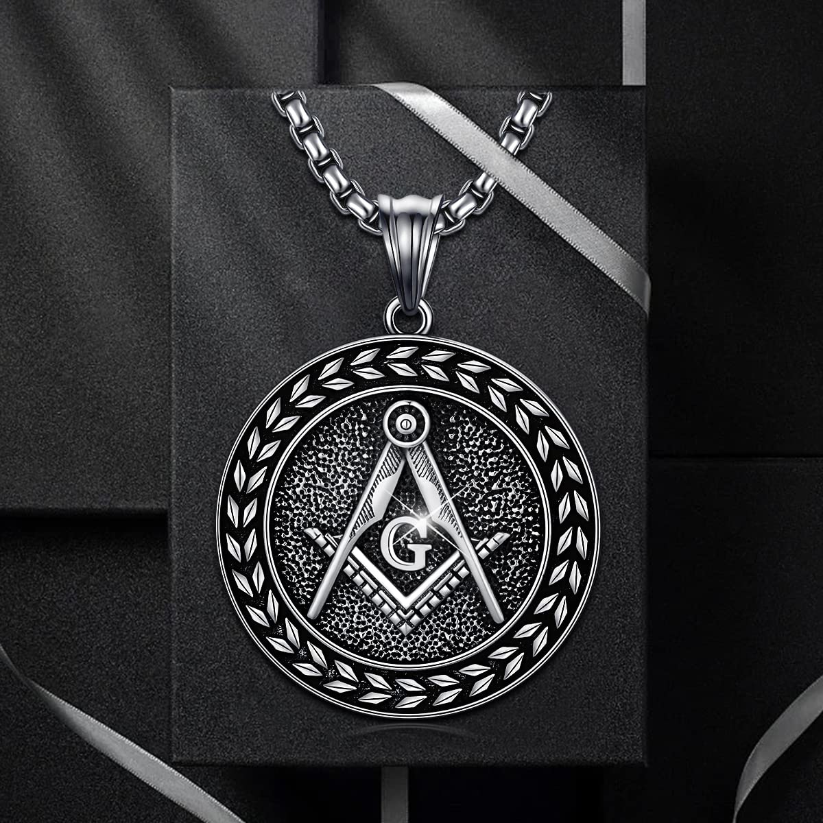 Seiyang Masonic Compass Necklace - 925 Sterling Silver Pendant with 2mm 22+2 Inch Rolo Chain for Men & Women | Perfect for Freemason Gifts, Spiritual Jewelry & Everyday Wear