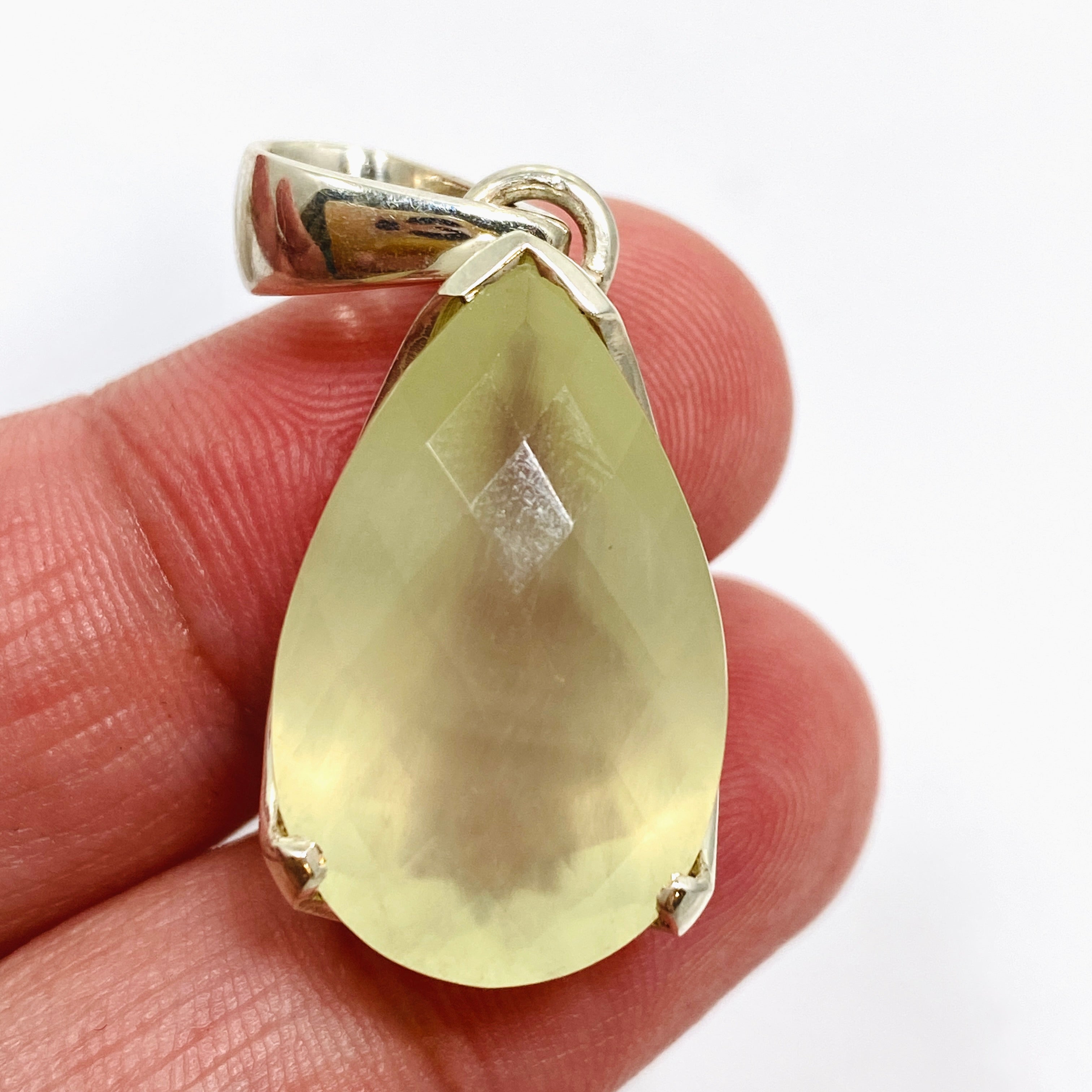 Prehnite Teardrop Checkerboard Faceted Pendant Necklace - Natural Gemstone Jewelry for Women - Perfect for Boho Style, Meditation & Spiritual Healing