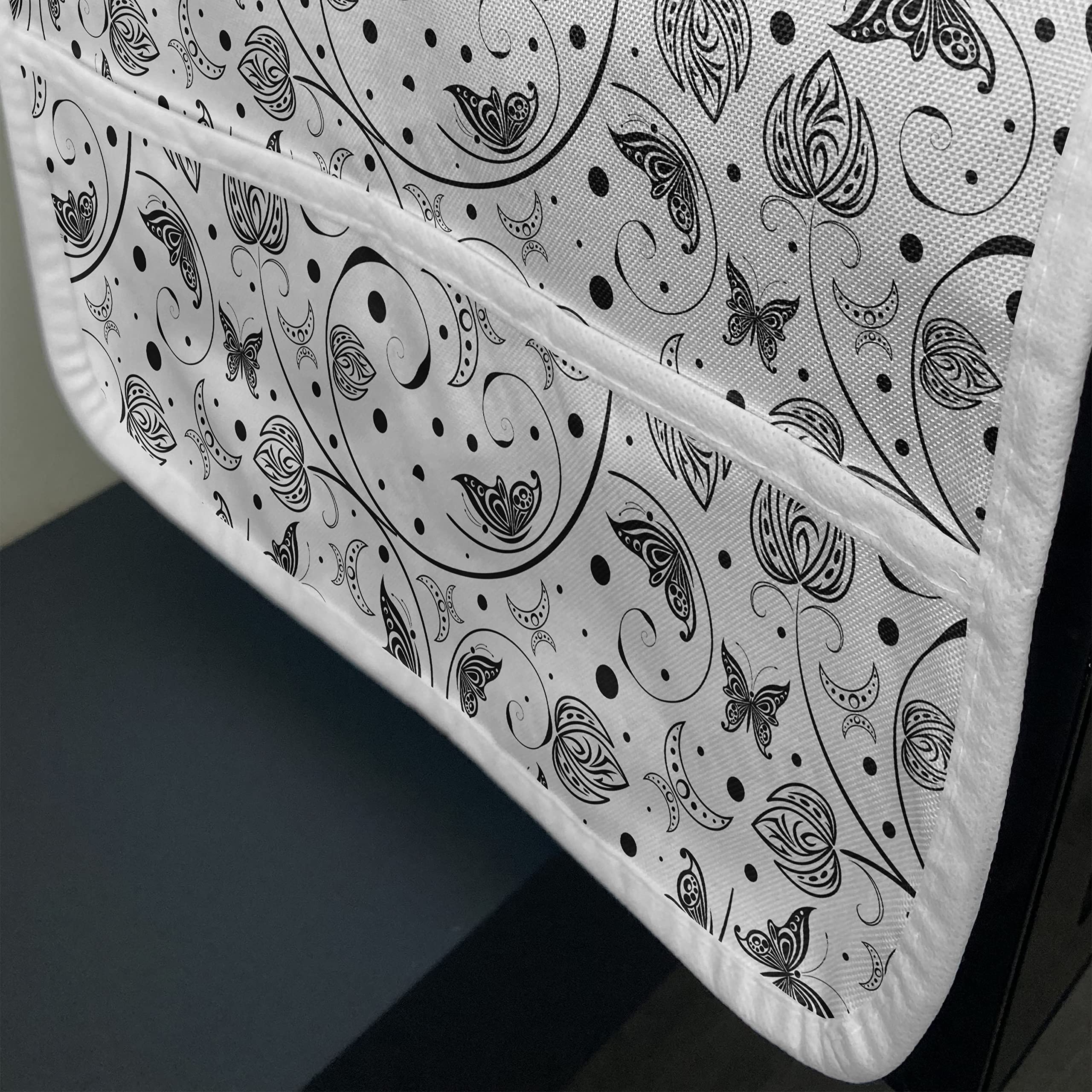Ambesonne Black and White Microwave Cover - Waterproof Kitchen Organizer with Pockets, Monochrome Butterfly & Floral Design (36x12 Inches) - Perfect for Spring Decor & Small Kitchen Storage
