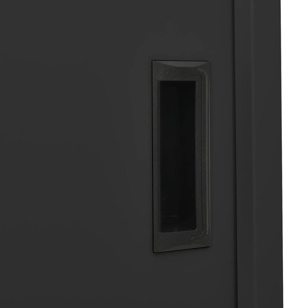 Modern Office Cabinet with 4 Sliding Doors & Lock - 3 Adjustable Shelves, Steel Storage Cabinet for Home & Office (Anthracite, 35.4