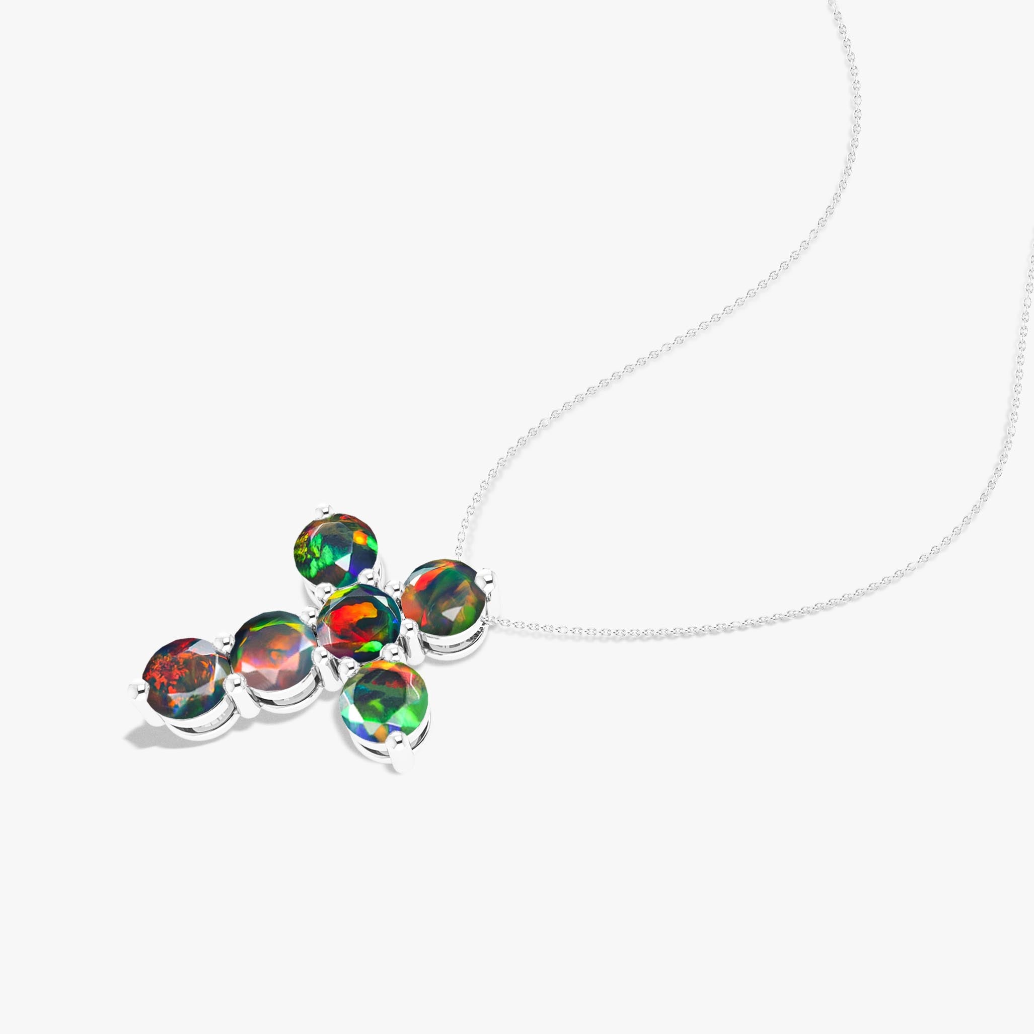 Black Opal Gemstone Cross Pendant Necklace - Elegant Sterling Silver Jewelry for Women - Perfect Gift for Birthday, Christmas & Special Occasions