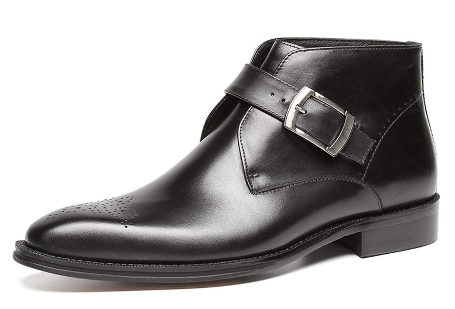 Santimon Men's Casual Leather Buckle Ankle Dress Boots - Black & Brown | Comfortable & Stylish for Work, Outdoor & Formal Occasions
